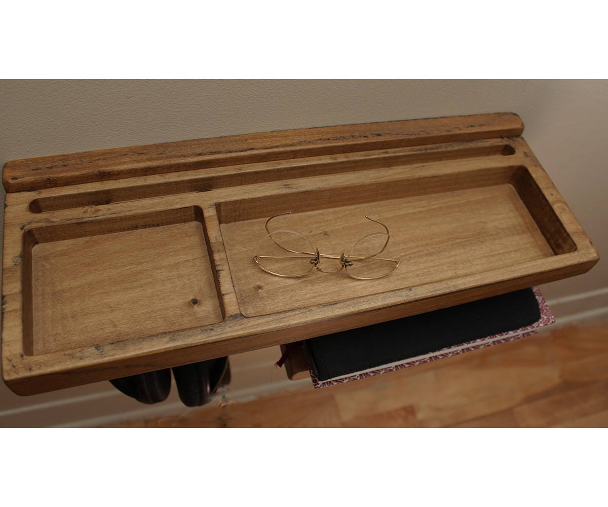 Dorm bedding, Anniversary Gift Idea, floating nightstand, Wood Wall Charging Station Organizer, Wall Docking Station with Apple Watch, Gift  Standout EDC