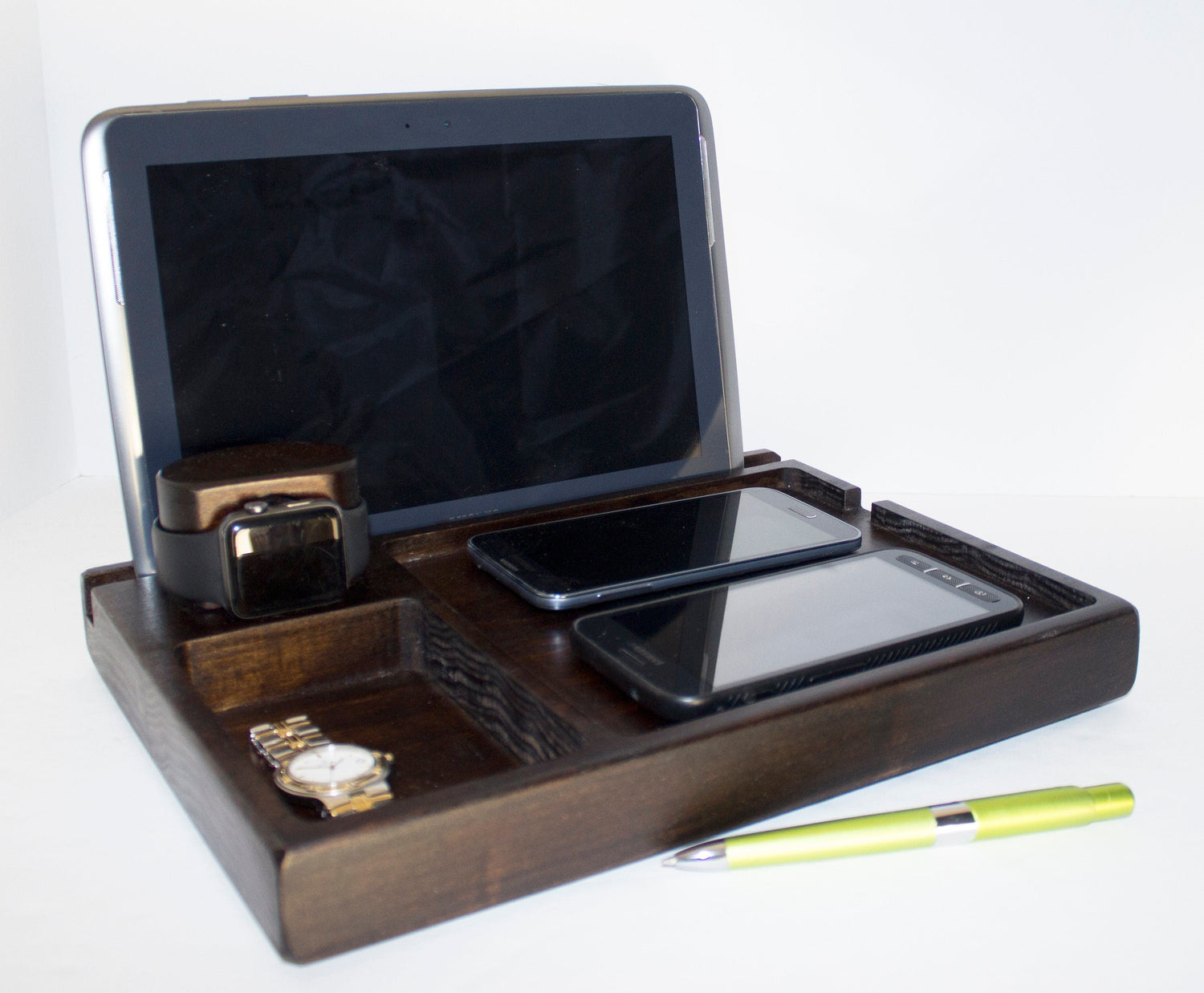 Double QI Charging Station – Gadget Tray – Wooden Charging Dock – Solid Wood Tray – Wireless Charging Station – Desk Organizer  Standout EDC