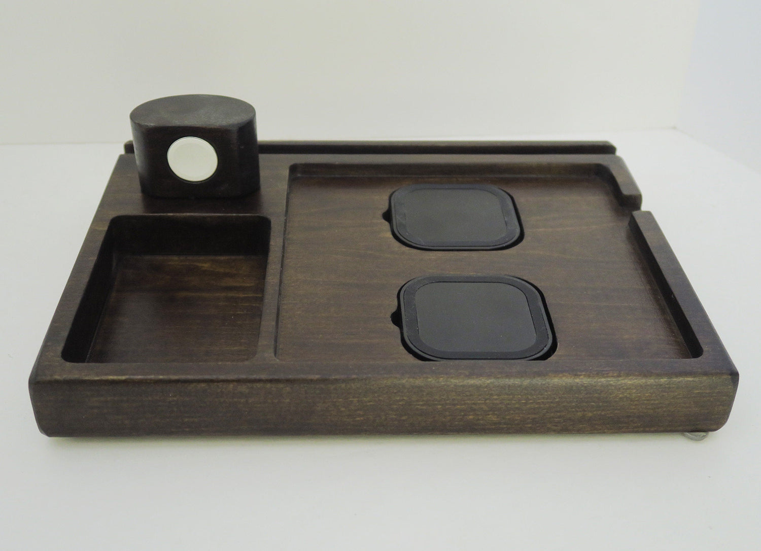 Double QI Charging Station – Gadget Tray – Wooden Charging Dock – Solid Wood Tray – Wireless Charging Station – Desk Organizer  Standout EDC