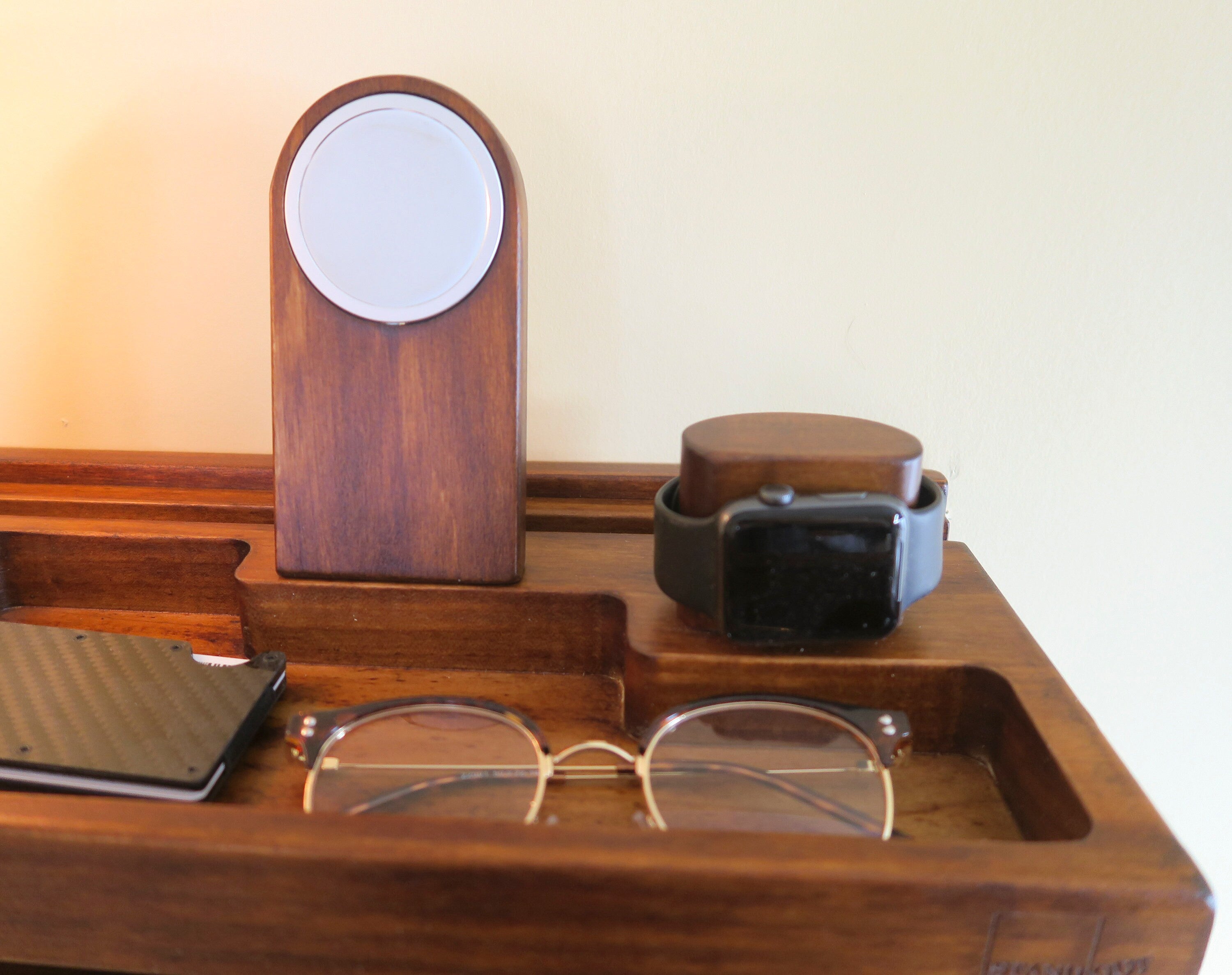 Personalized Gift, Floating Wall Charging Station Organizer for Entryway with Charging Slots, Modern LED lamp, holders for MagSafe and watch