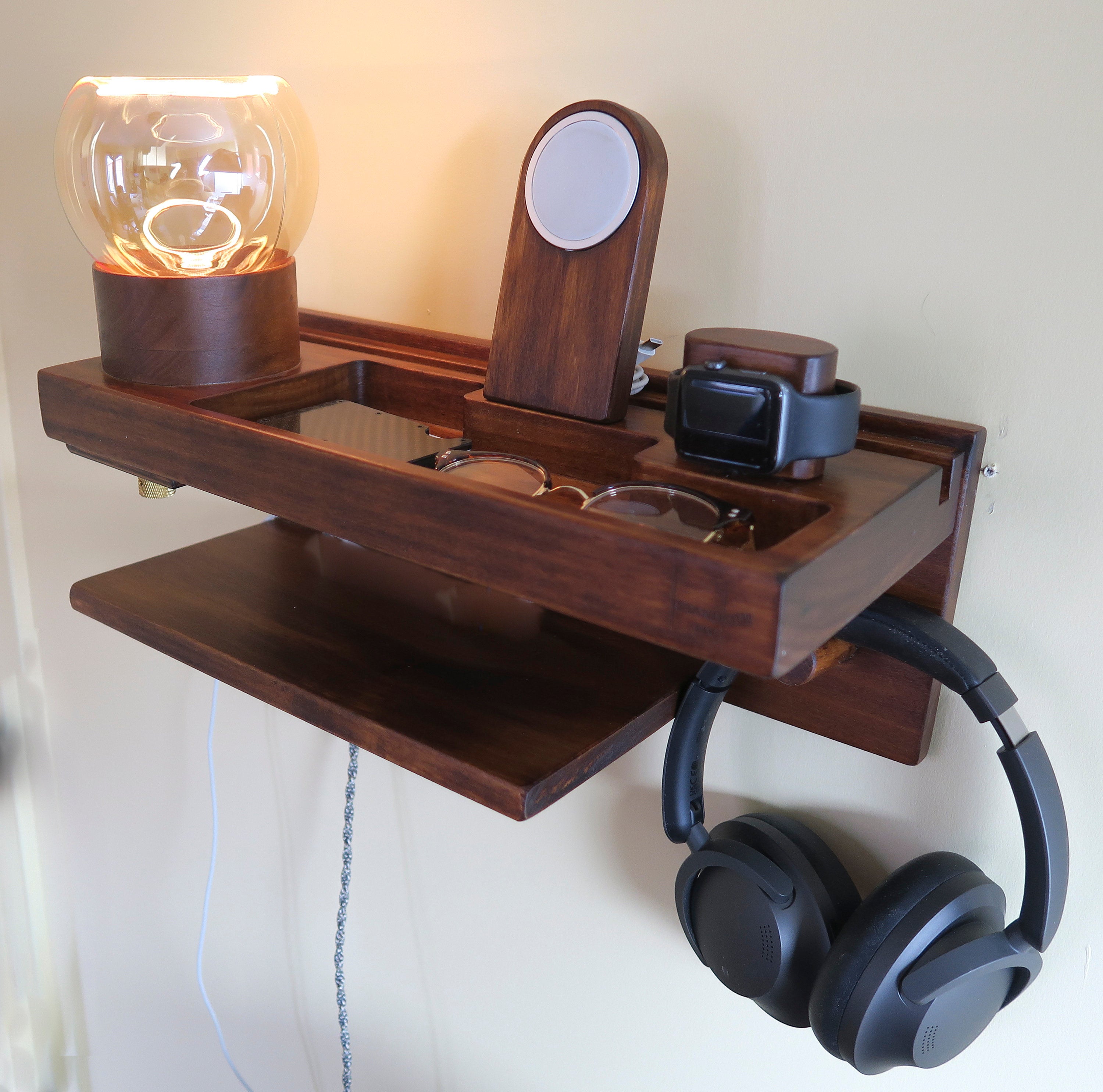 Personalized Gift, Floating Wall Charging Station Organizer for Entryway with Charging Slots, Modern LED lamp, holders for MagSafe and watch