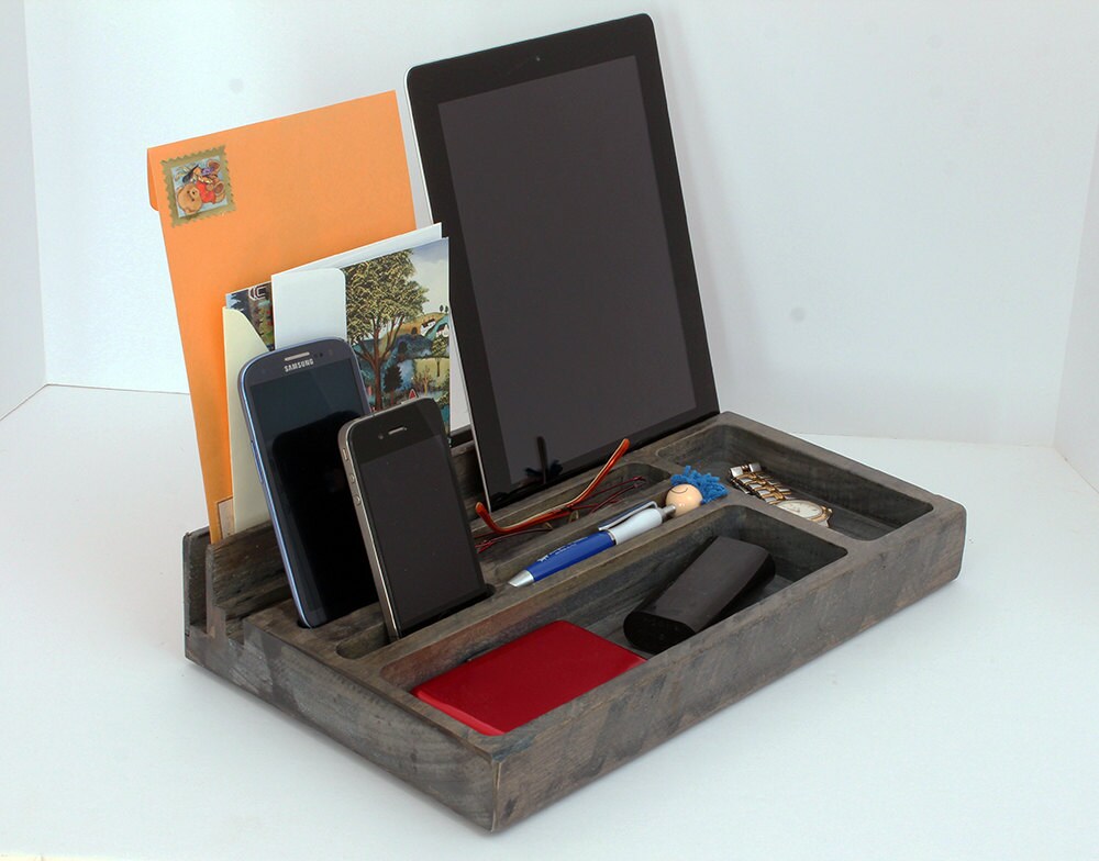 Large Organizer, Personalized Docking Station, Home Gift, Couple Gift, Wood Docking Station for Multiple Devices, Wooden Gift for Men