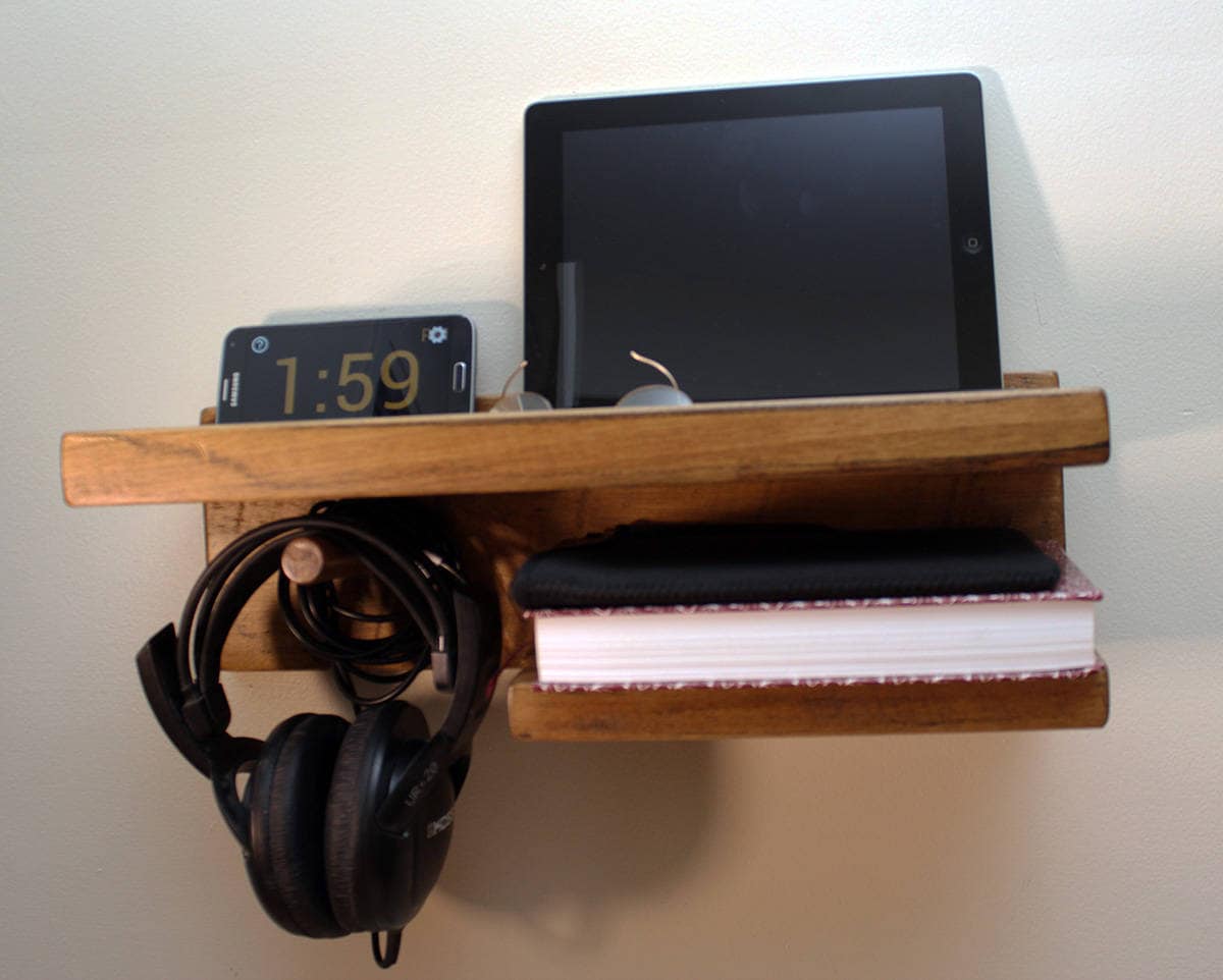 Personalized Bedside Table, floating shelf, floating nightstand, Wood Wall Standout EDC