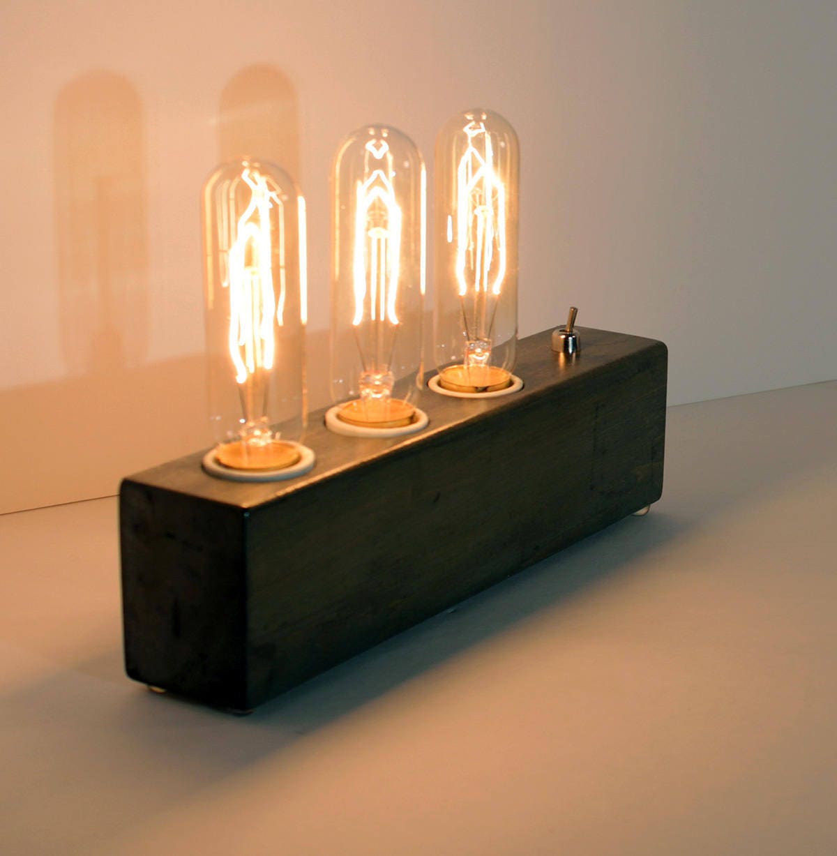 Personalized gift, Wood block lamp with Edison bulbs, Edison wood desk lamp, unique lighting