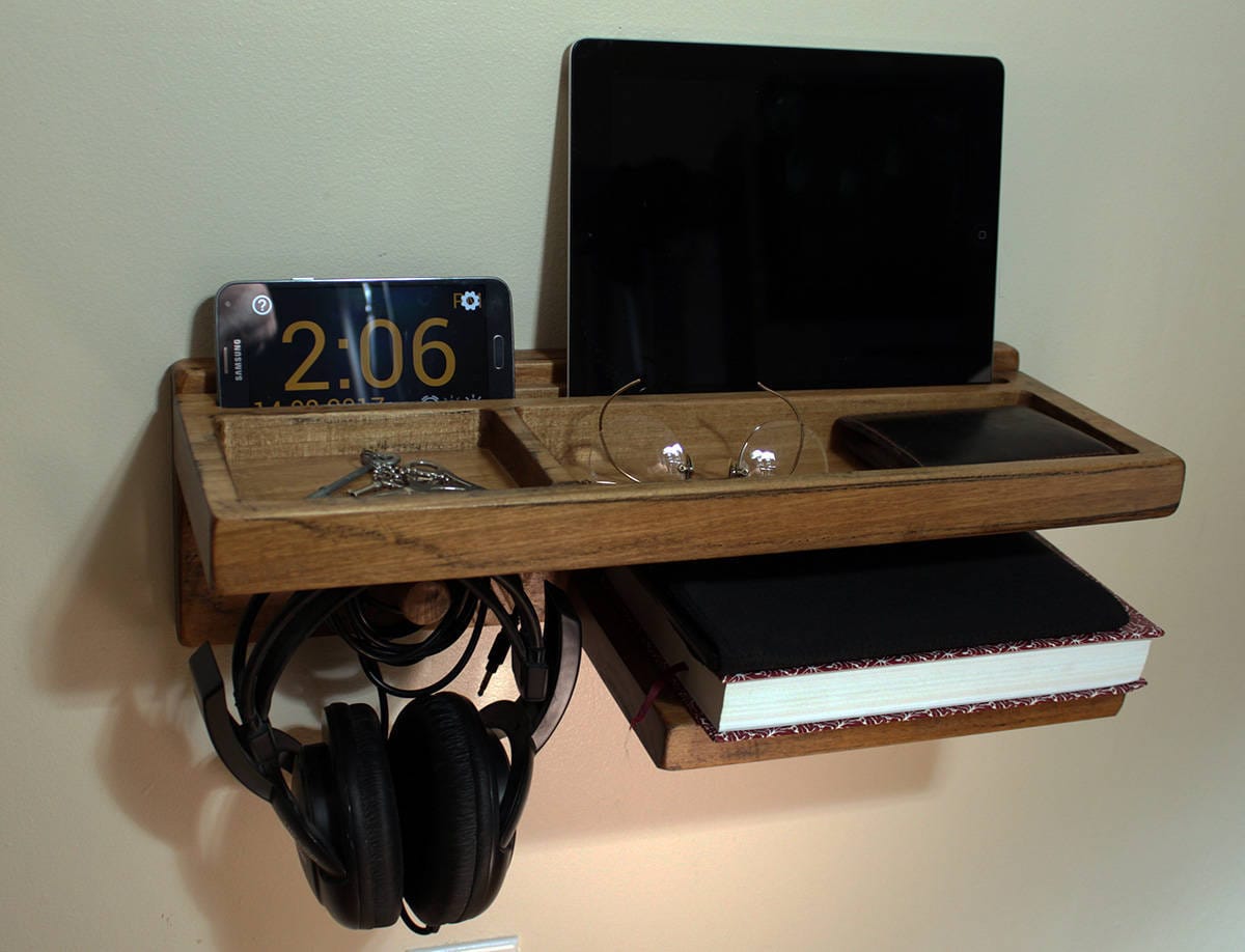 Personalized Bedside Table, floating shelf, floating nightstand, Wood Wall Standout EDC