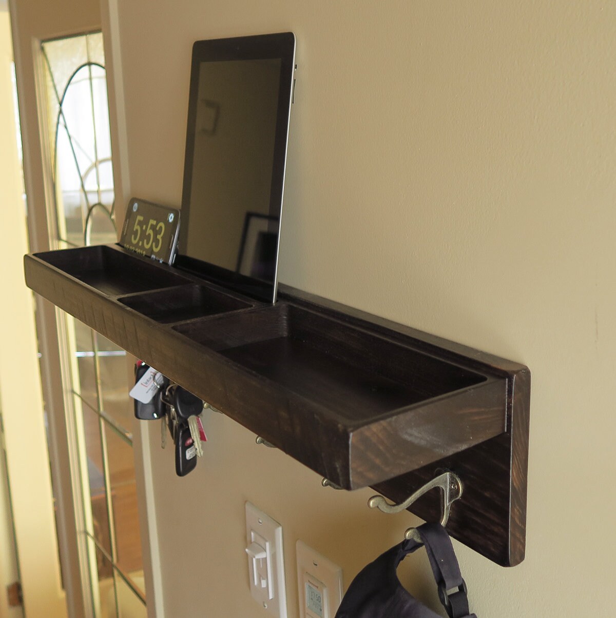 Handmade Hanging Organizer – Wooden Floating Shelf – Entryway Organizer Standout EDC
