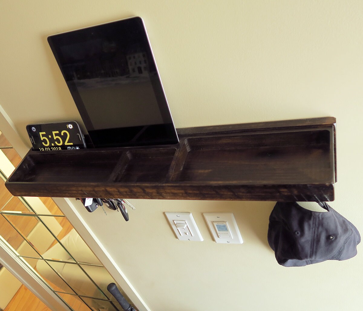 Handmade Hanging Organizer – Wooden Floating Shelf – Entryway Organizer  Standout EDC