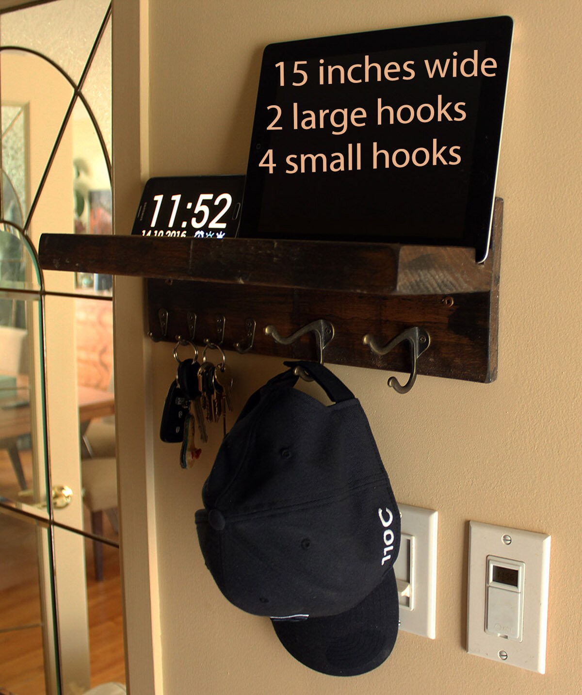 Handmade Hanging Organizer – Wooden Floating Shelf – Entryway Organizer Standout EDC