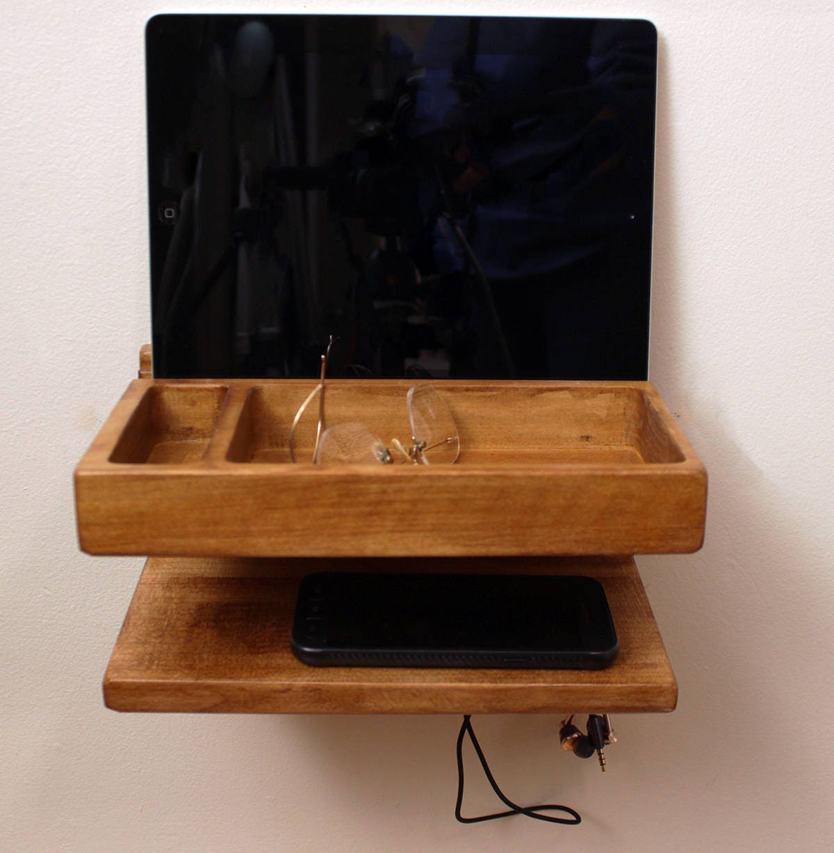 floating bedside table, floating shelf ,Wall Charging Station Organizer Standout EDC