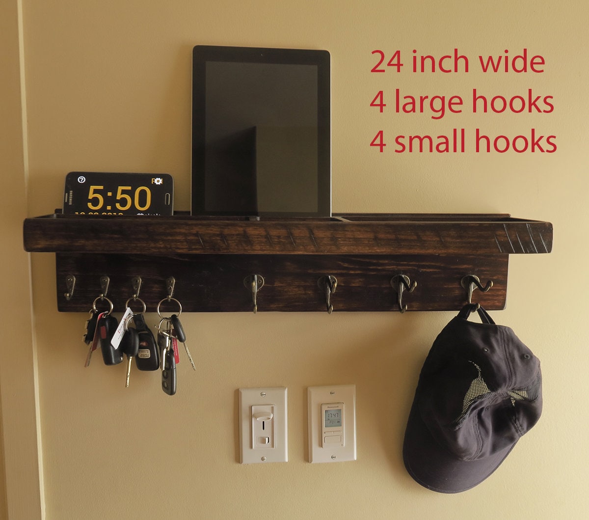 Handmade Hanging Organizer – Wooden Floating Shelf – Entryway Organizer Standout EDC