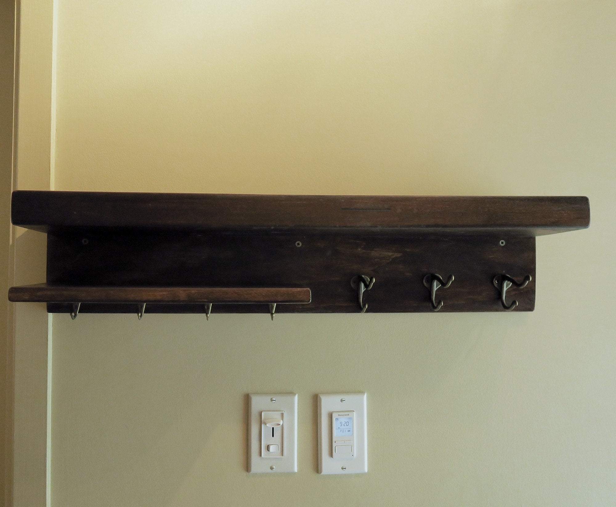 Personalized Entryway Organizer Shelf with Hooks, Wall Organizer with Hooks and Mail, Wall Charging Station Organizer, Wall Docking Station Standout EDC