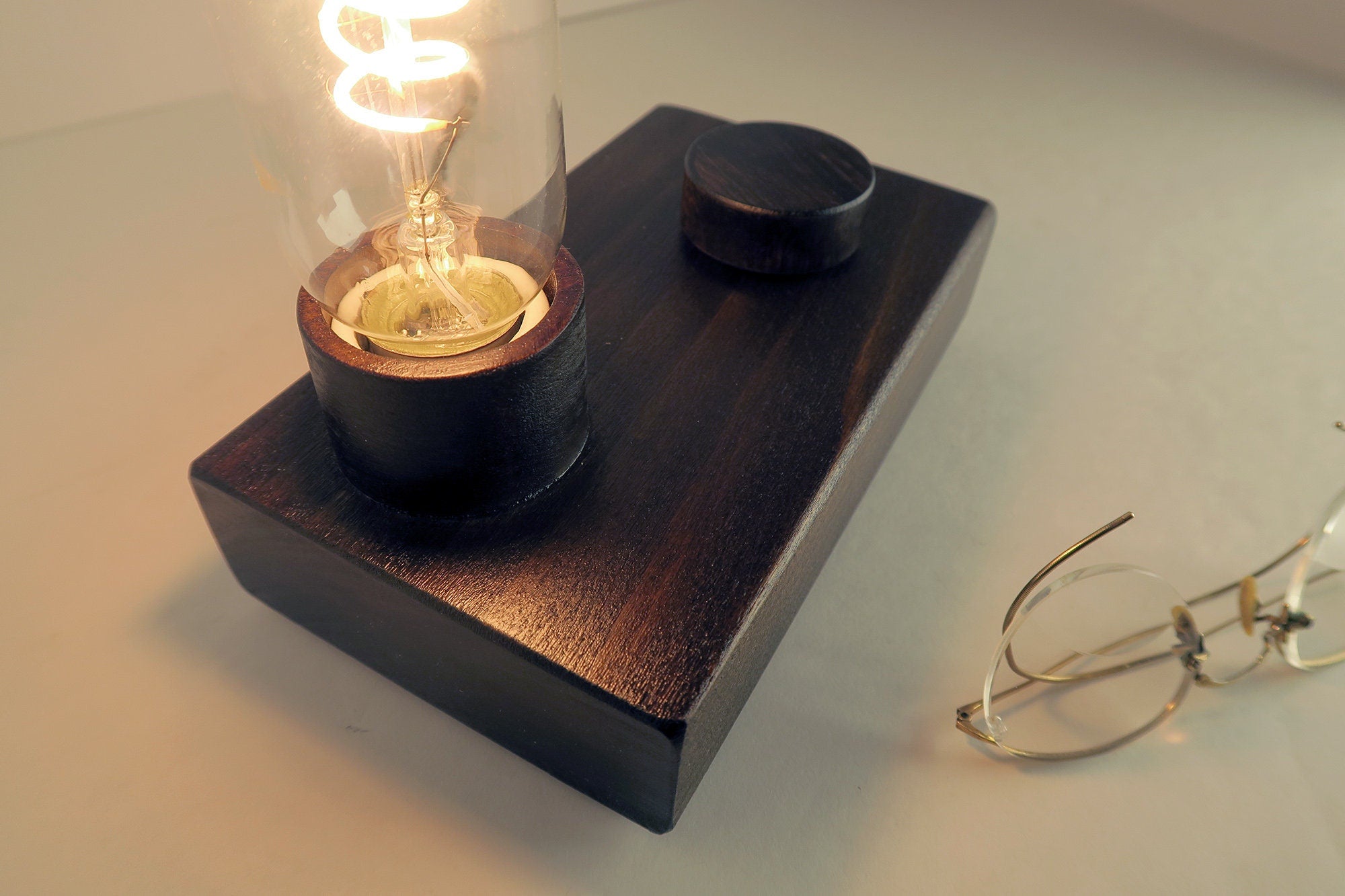 Edison block Lamp, Edison Wood lamp with dimmer, Table Lamp, Desk Standout EDC
