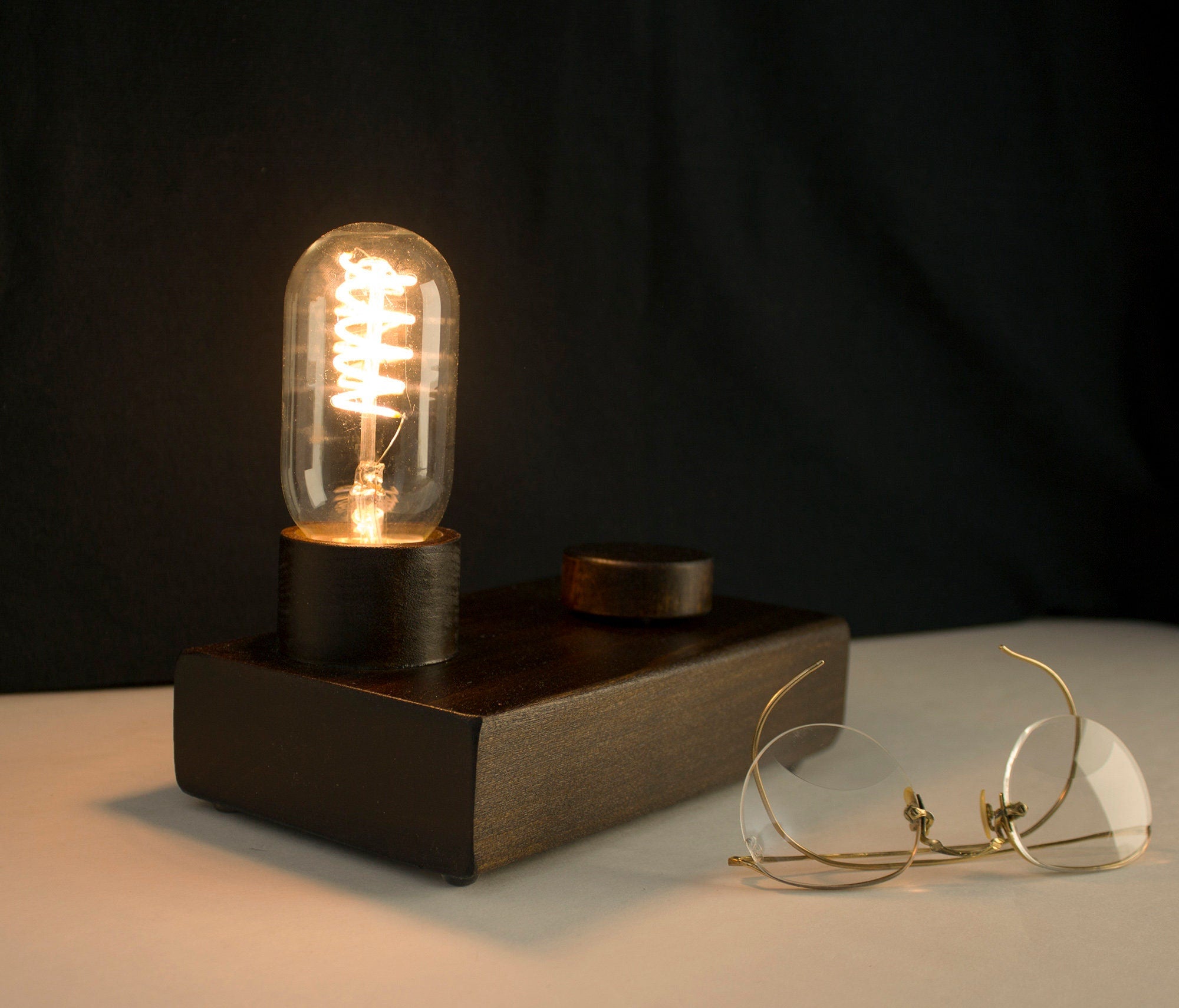 Edison block Lamp, Edison Wood lamp with dimmer, Table Lamp, Desk Standout EDC