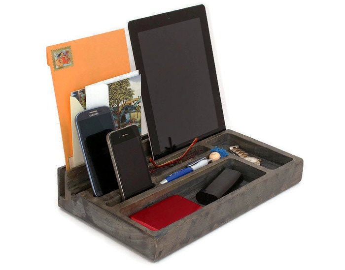 Personalized gift for Christmas, Charging Station Organizer, Wood Charging Standout EDC