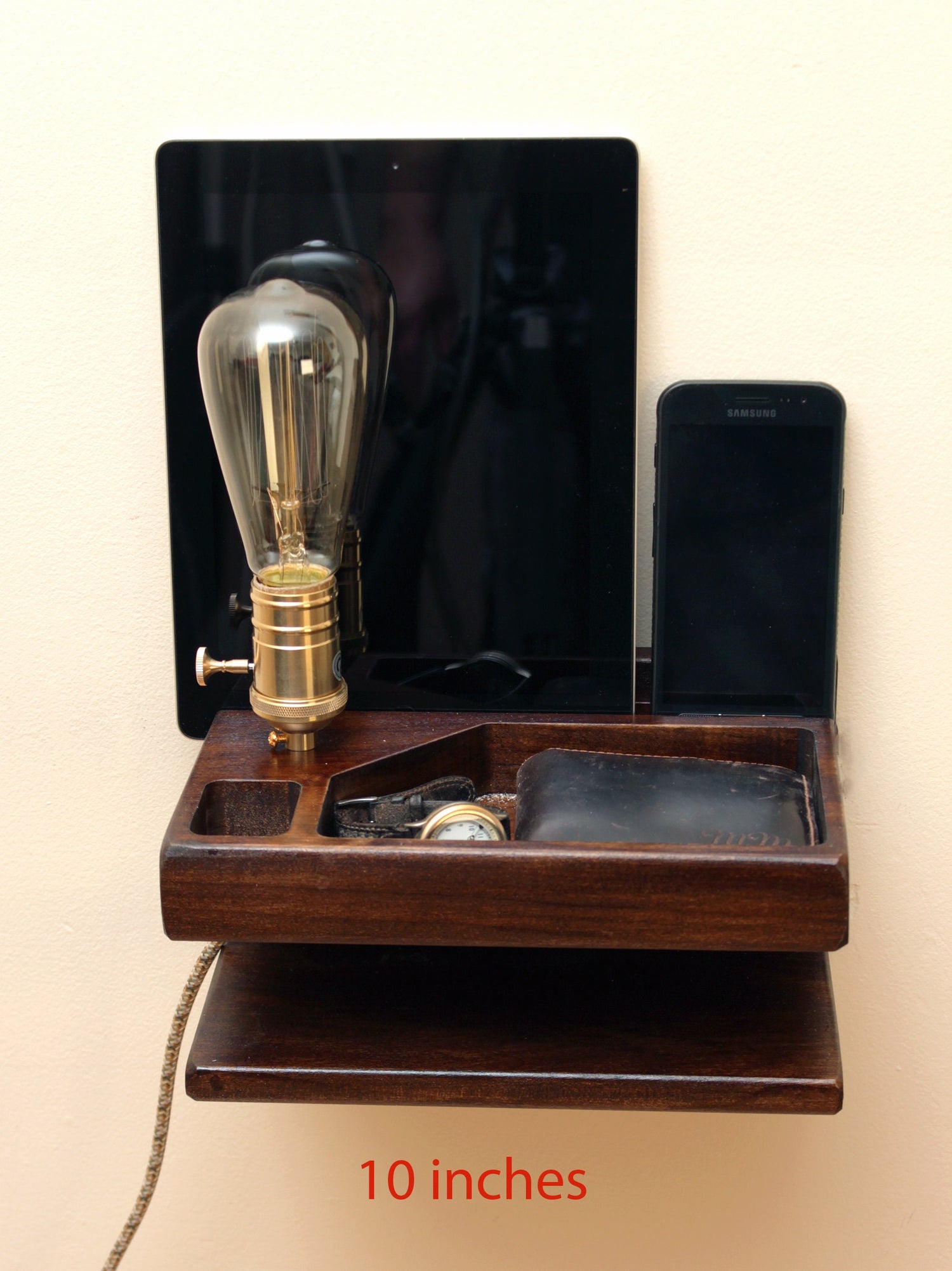 Dorm furniture, floating nightstand, floating shelf ,Wall Charging Station Organizer, Small nightstand with lamp, Wall Docking Station.