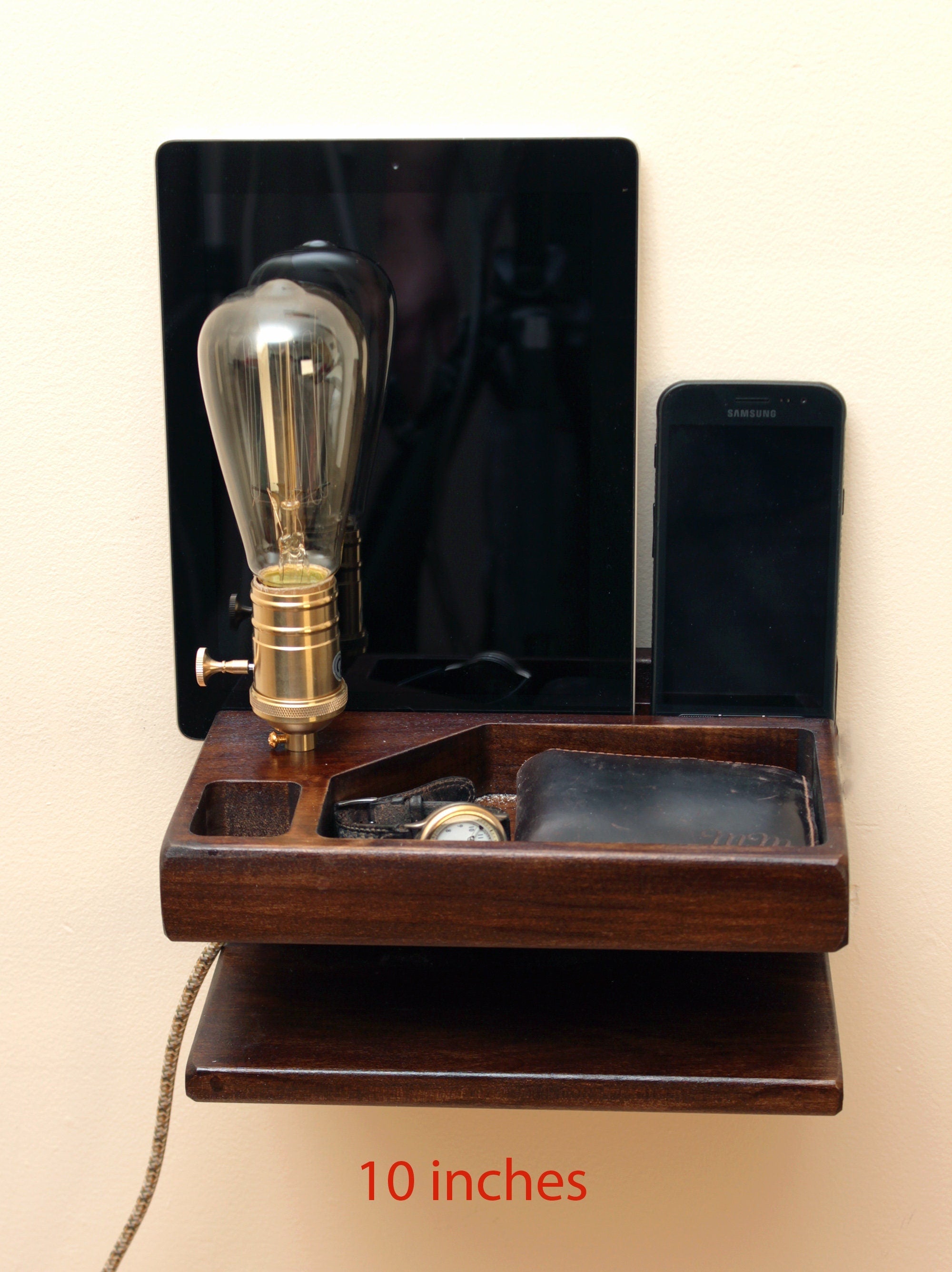 floating nightstand, floating shelf ,Wall Charging Station Organizer, Small nightstand with lamp, Wall Docking Charging Station, Birthday  Standout EDC