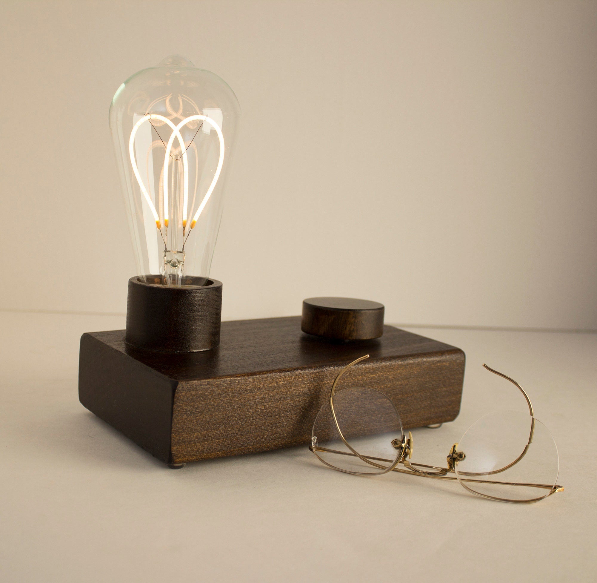 Edison block Lamp, Edison Wood lamp with dimmer, Table Lamp, Desk Standout EDC