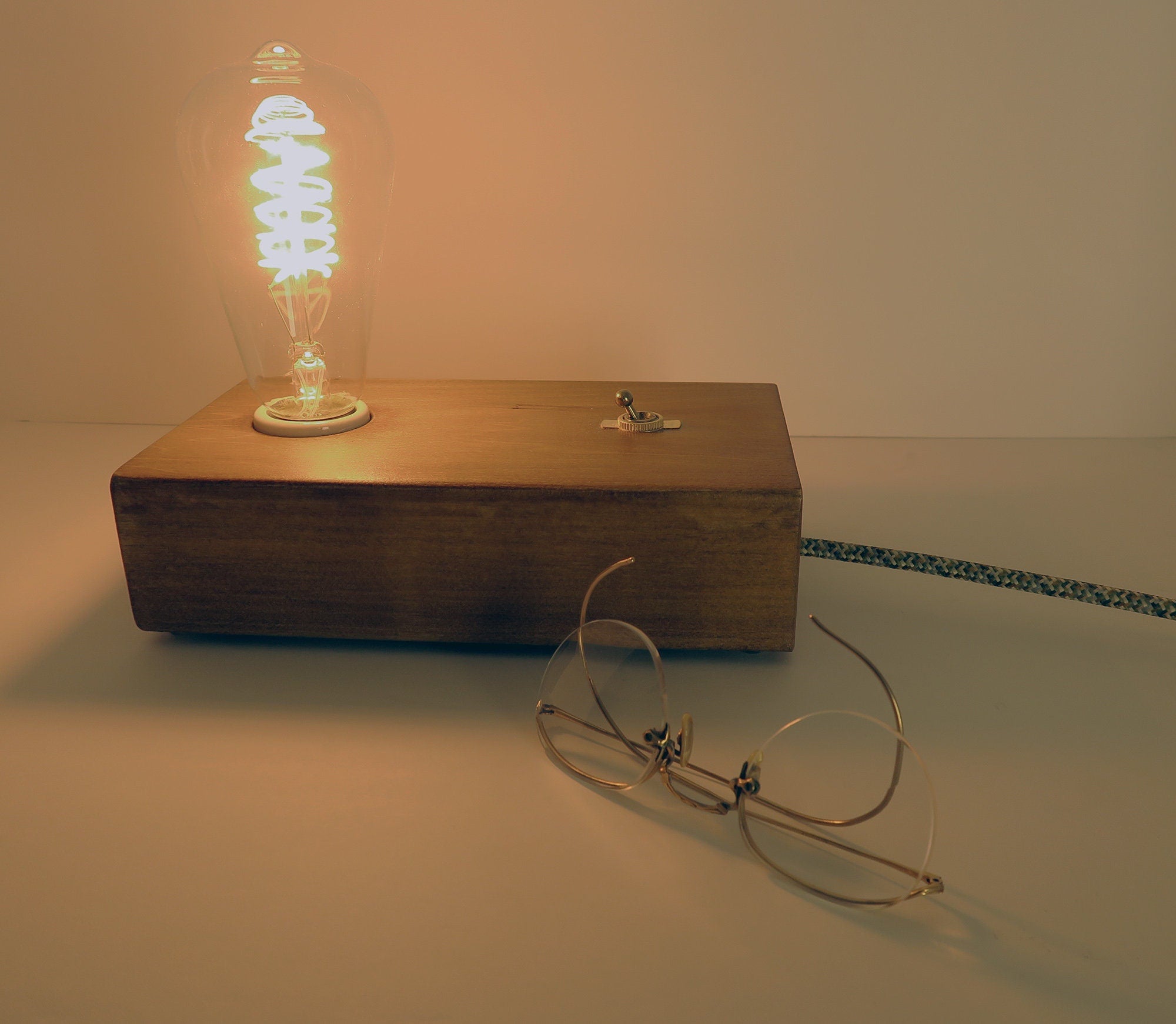 Personalized gift for Christmas, Edison Table Lamp, Wood Block Lamp Standout EDC