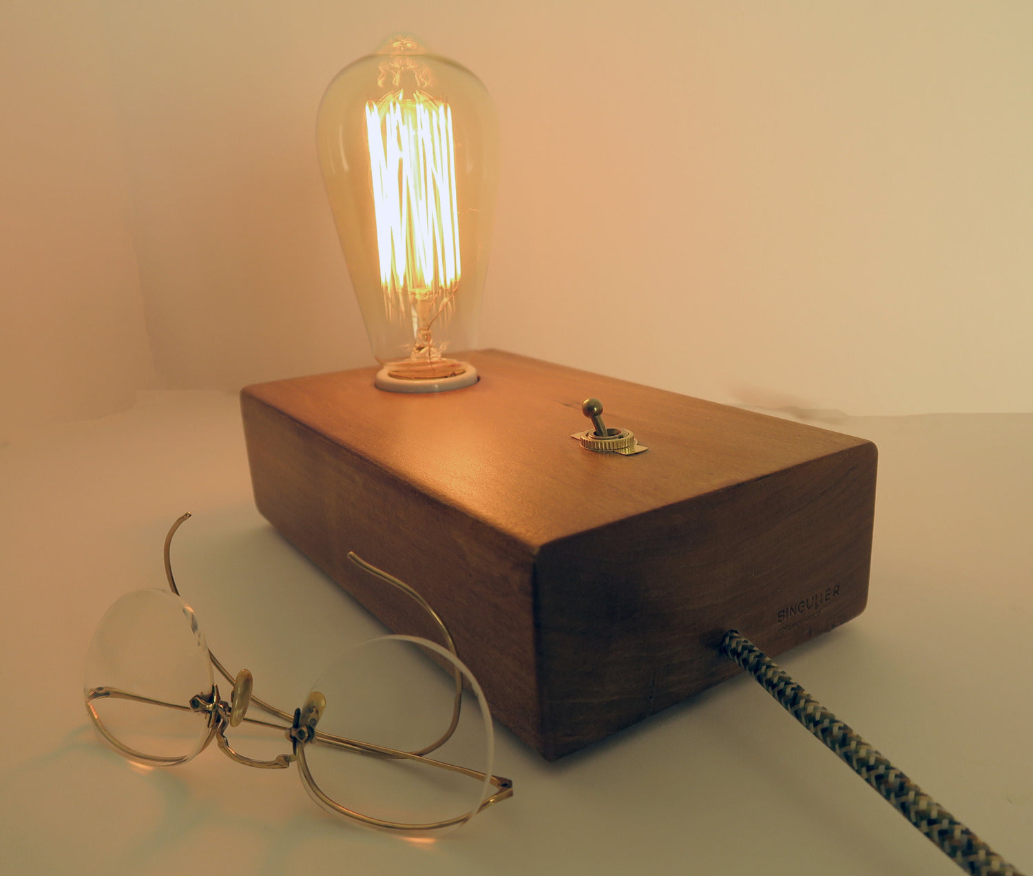 Personalized gift for Christmas, Edison Table Lamp, Wood Block Lamp  Standout EDC
