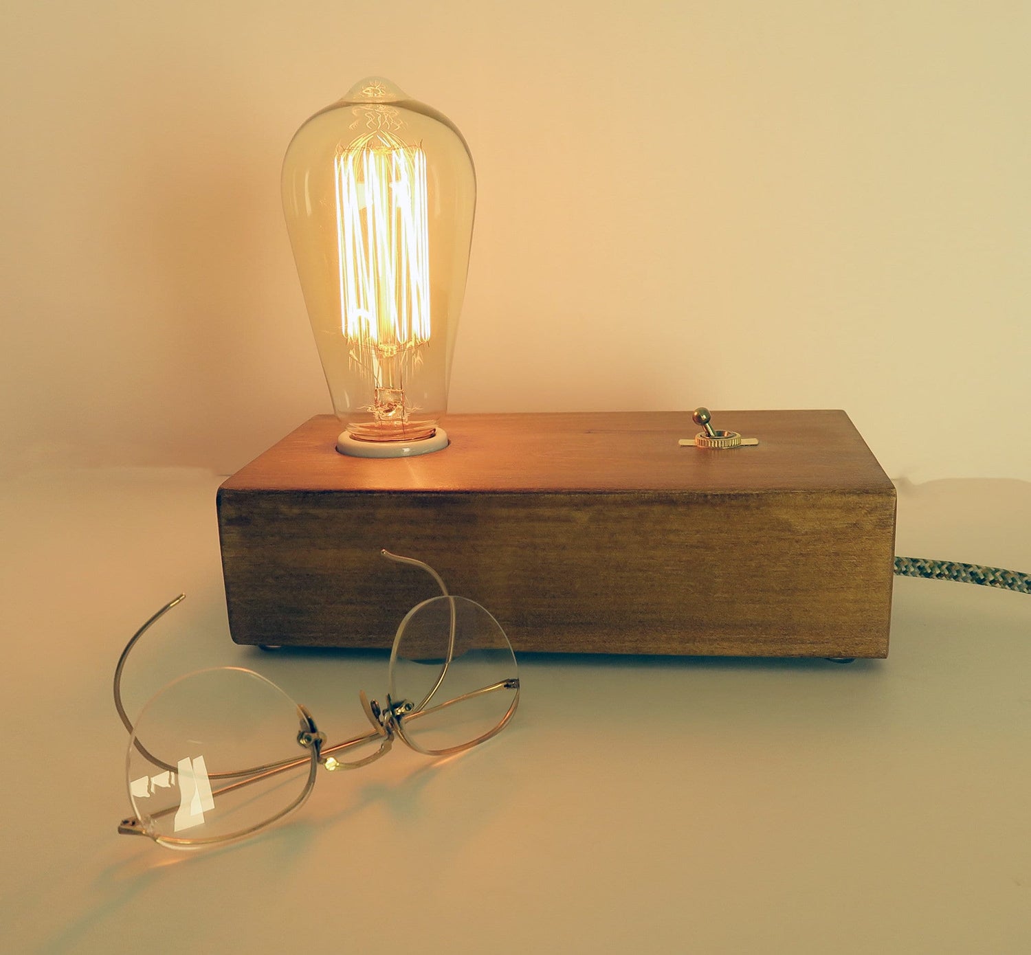 Personalized Gift for Dad, Edison Table Lamp, Wood Block Lamp Base with Edison Bulb, Industrial Décor, gift, unique