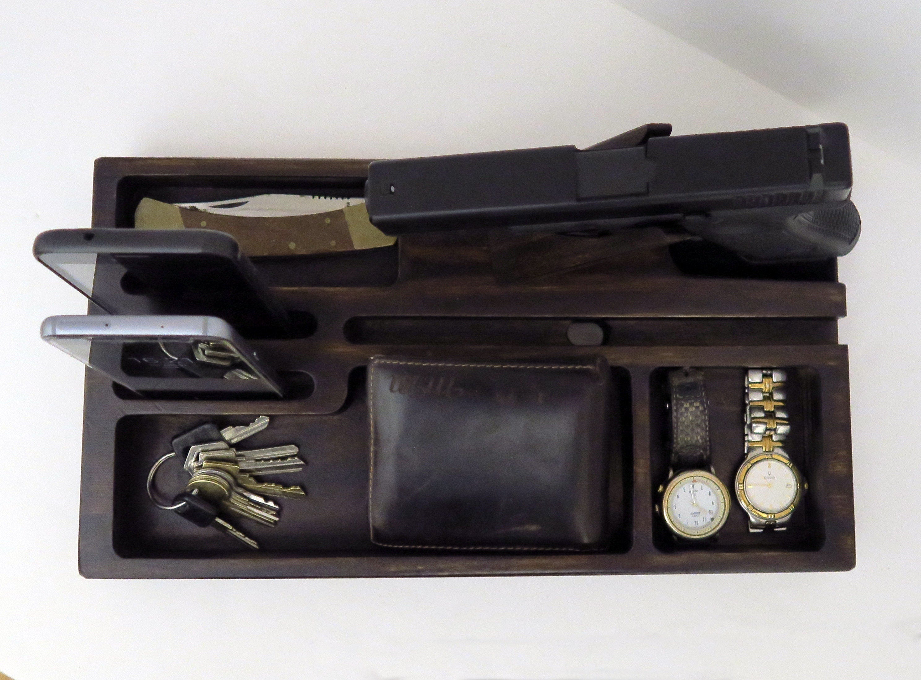 Docking Station for gun,Personalized gift, organizer for gun, men’s gift, Wood Docking Station for Multiple Devices , pistol, policeman  Standout EDC
