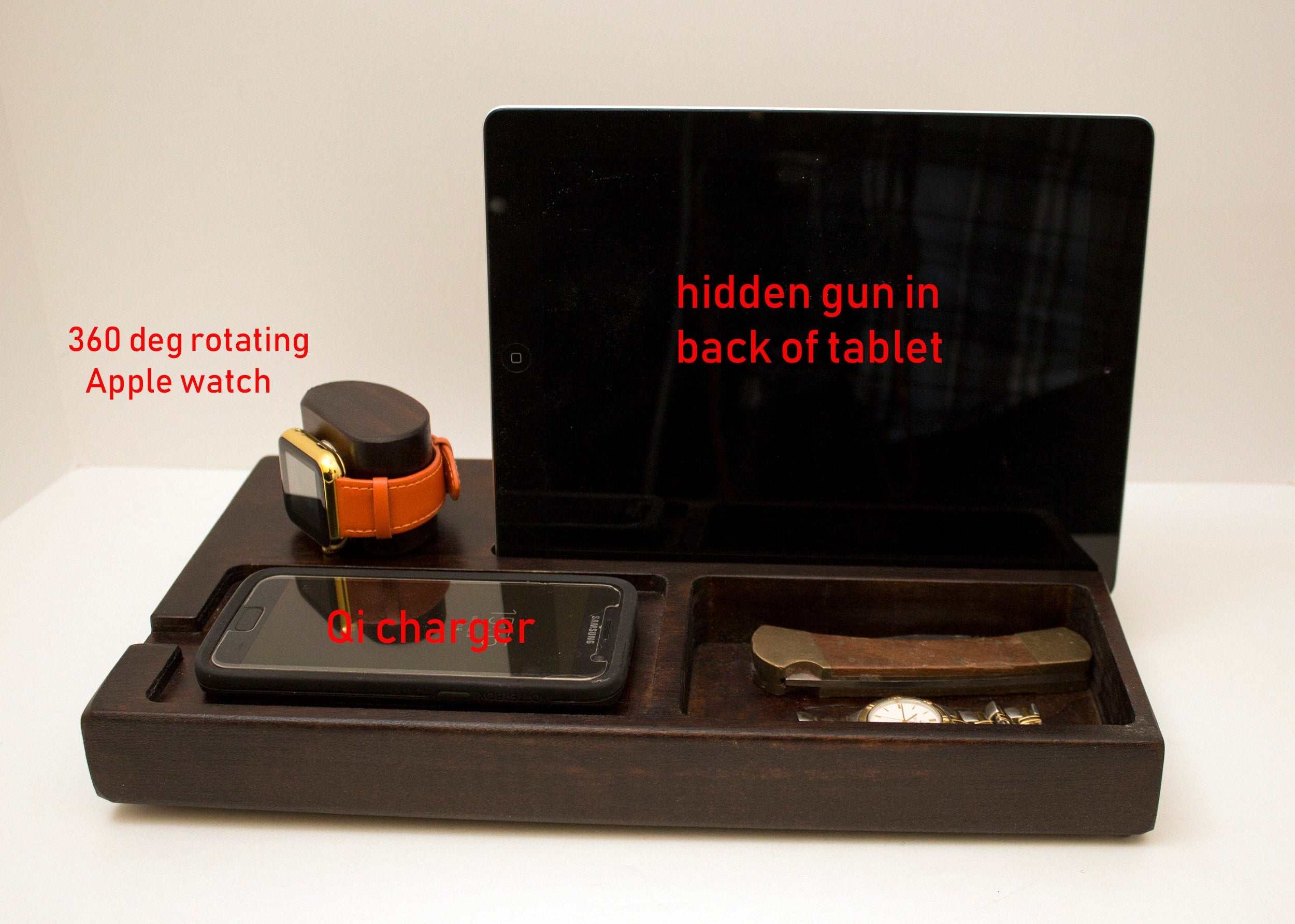 Personalized Gift for gun lovers, tech organizer, Gun organizer Phone and iwatch Standout EDC