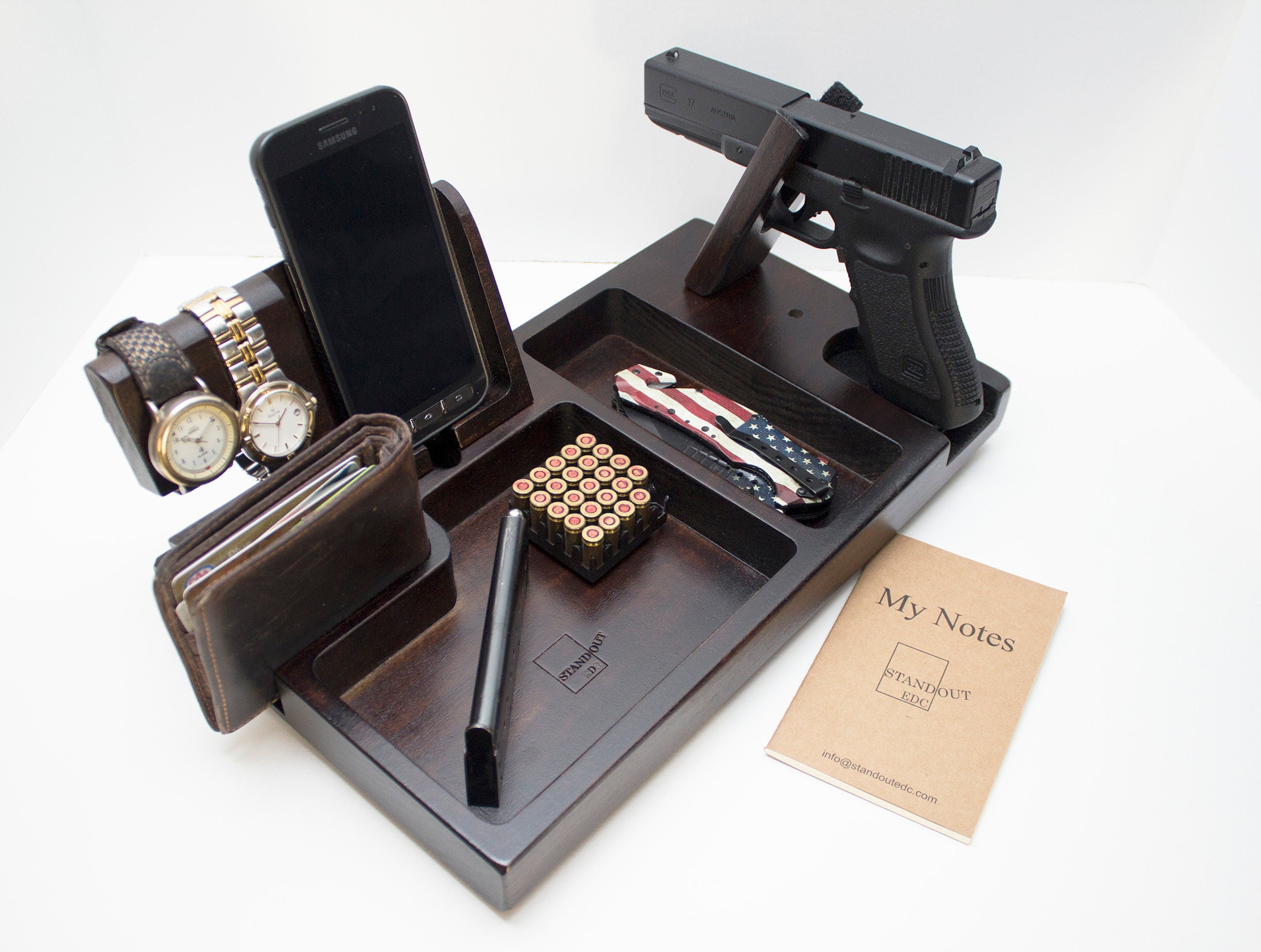 Personalized Gift for Dad, Medium EDC VALET tray Phone Docking Station for EDC, Charging Station, Night Organizer