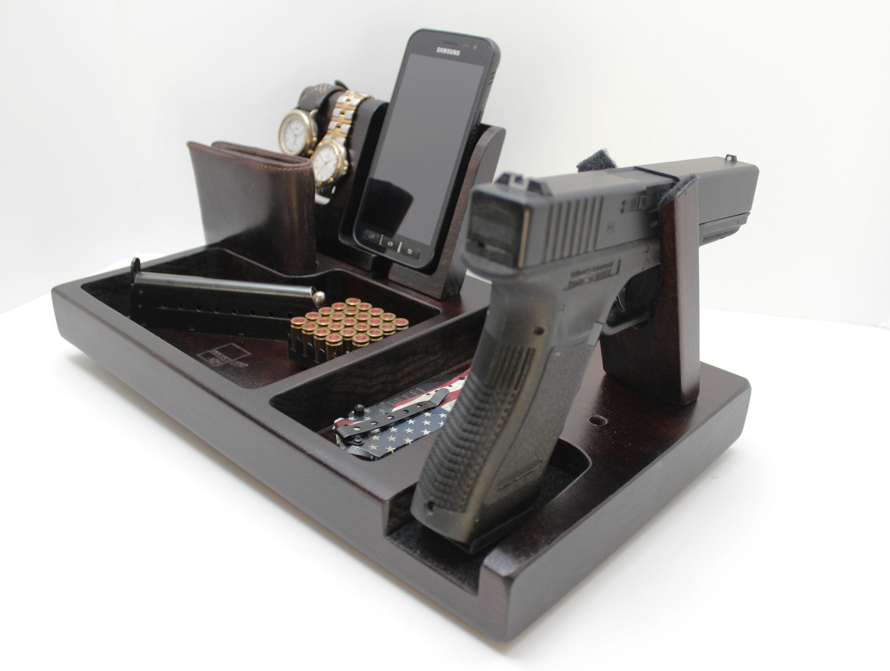 Personalized Gift for Dad, Medium EDC VALET tray Phone Docking Station for EDC, Charging Station, Night Organizer