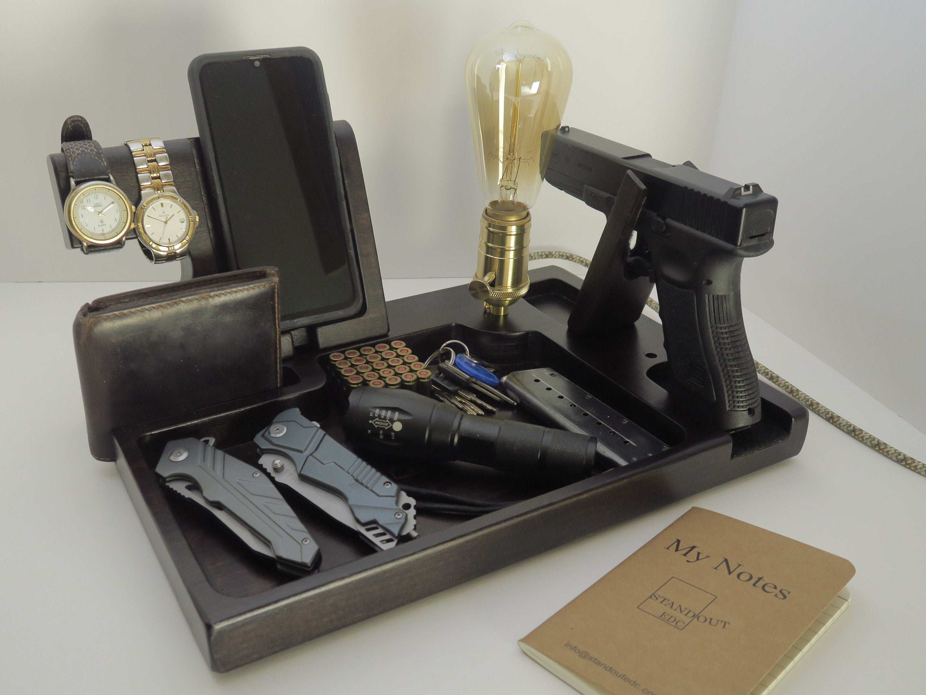 EDC VALET tray Phone Docking Station for gun with lamp, Personalized gift Standout EDC