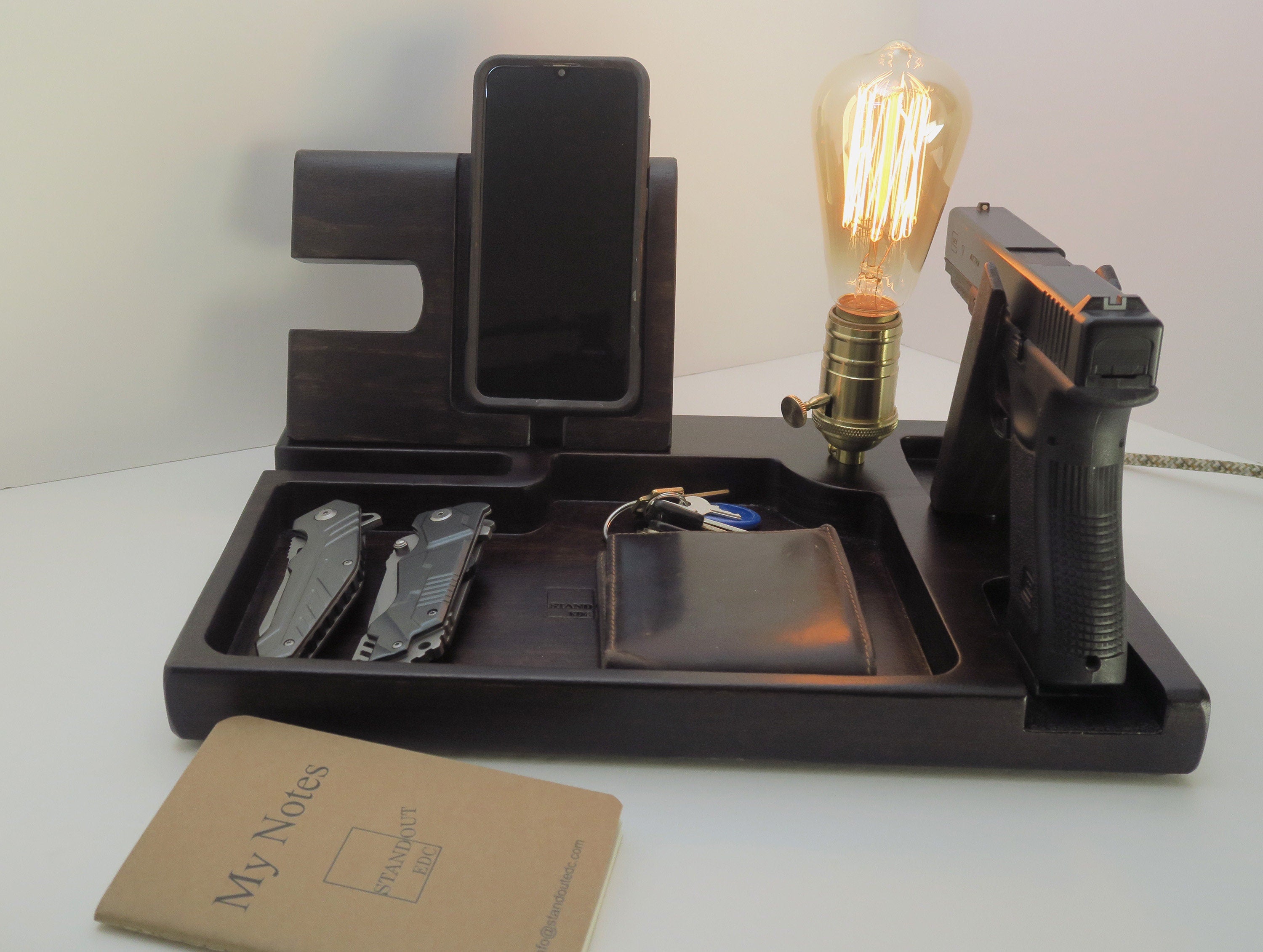 EDC VALET tray Phone Docking Station for gun with lamp, Personalized gift Standout EDC