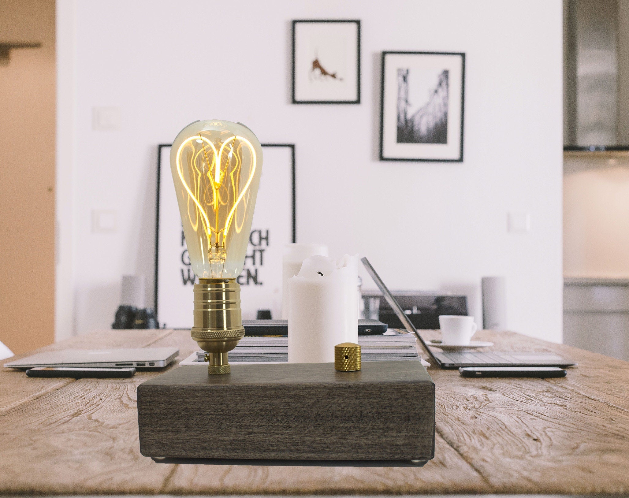 Personalized gift for Christmas, Edison Table Lamp, Wood Block,desk lamp Standout EDC