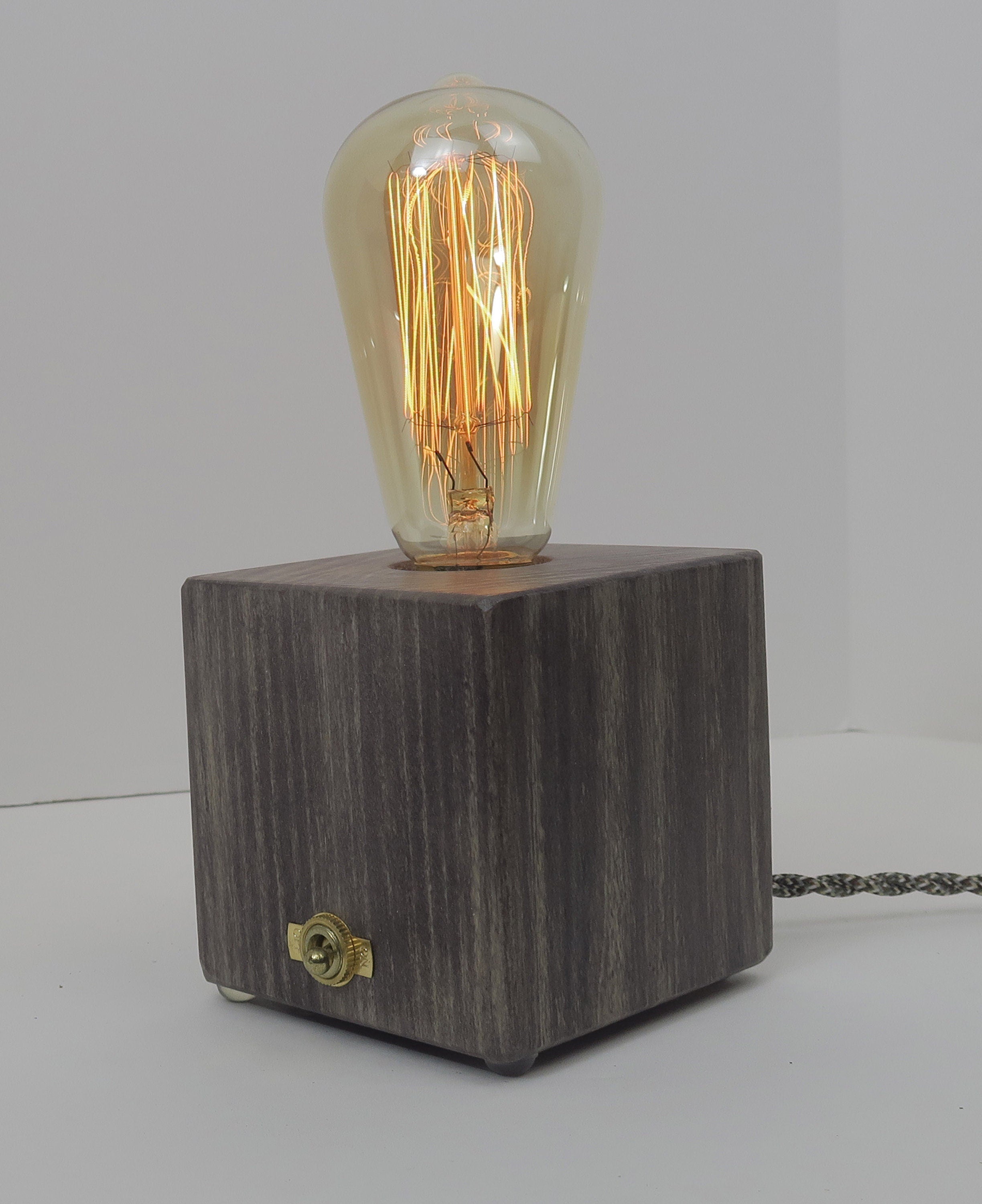 Edison Cube Lamp Wood cube Lamp Base with Edison Bulb Unique Lighting Standout EDC