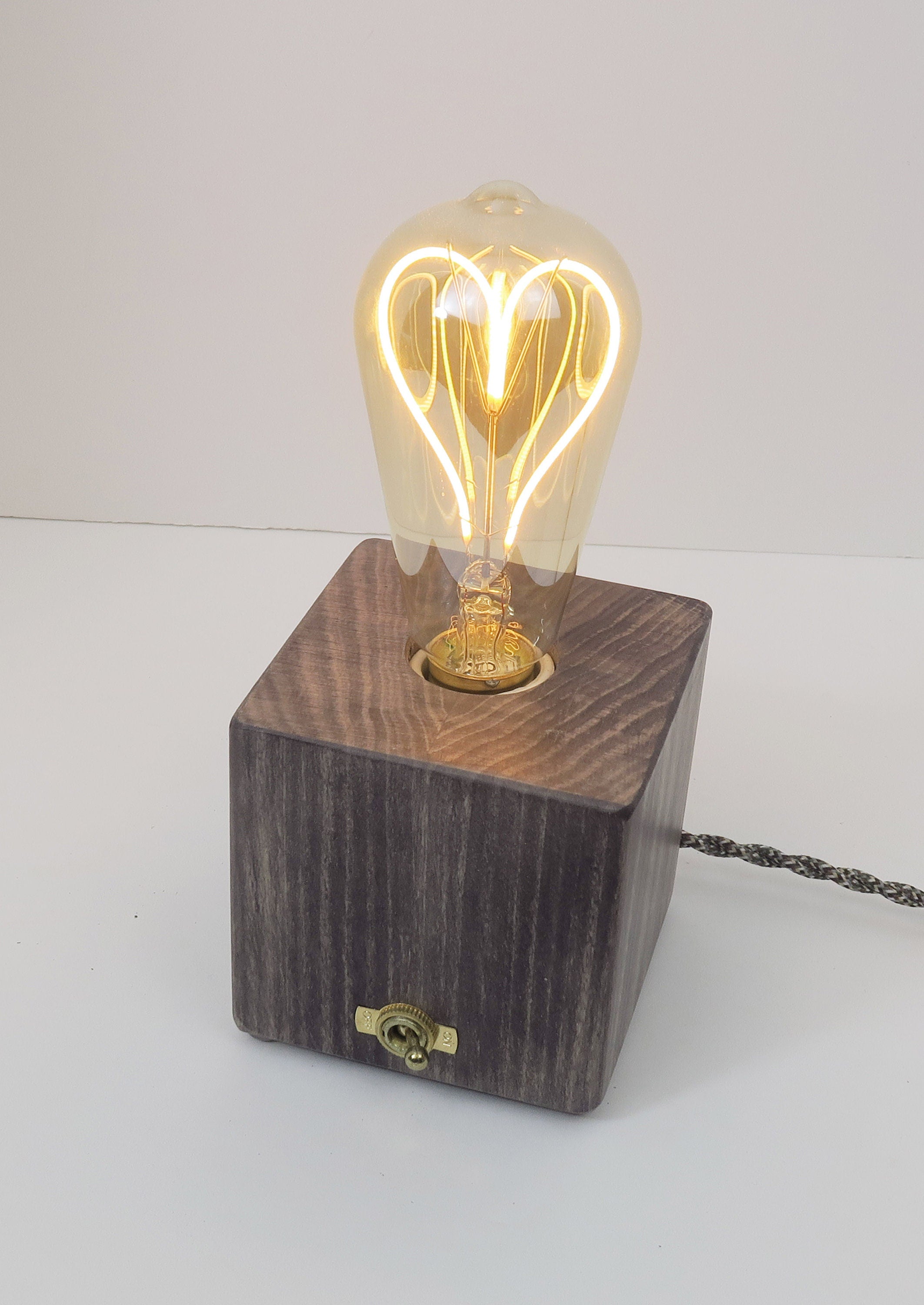 Edison Cube Lamp Wood cube Lamp Base with Edison Bulb Unique Lighting Standout EDC