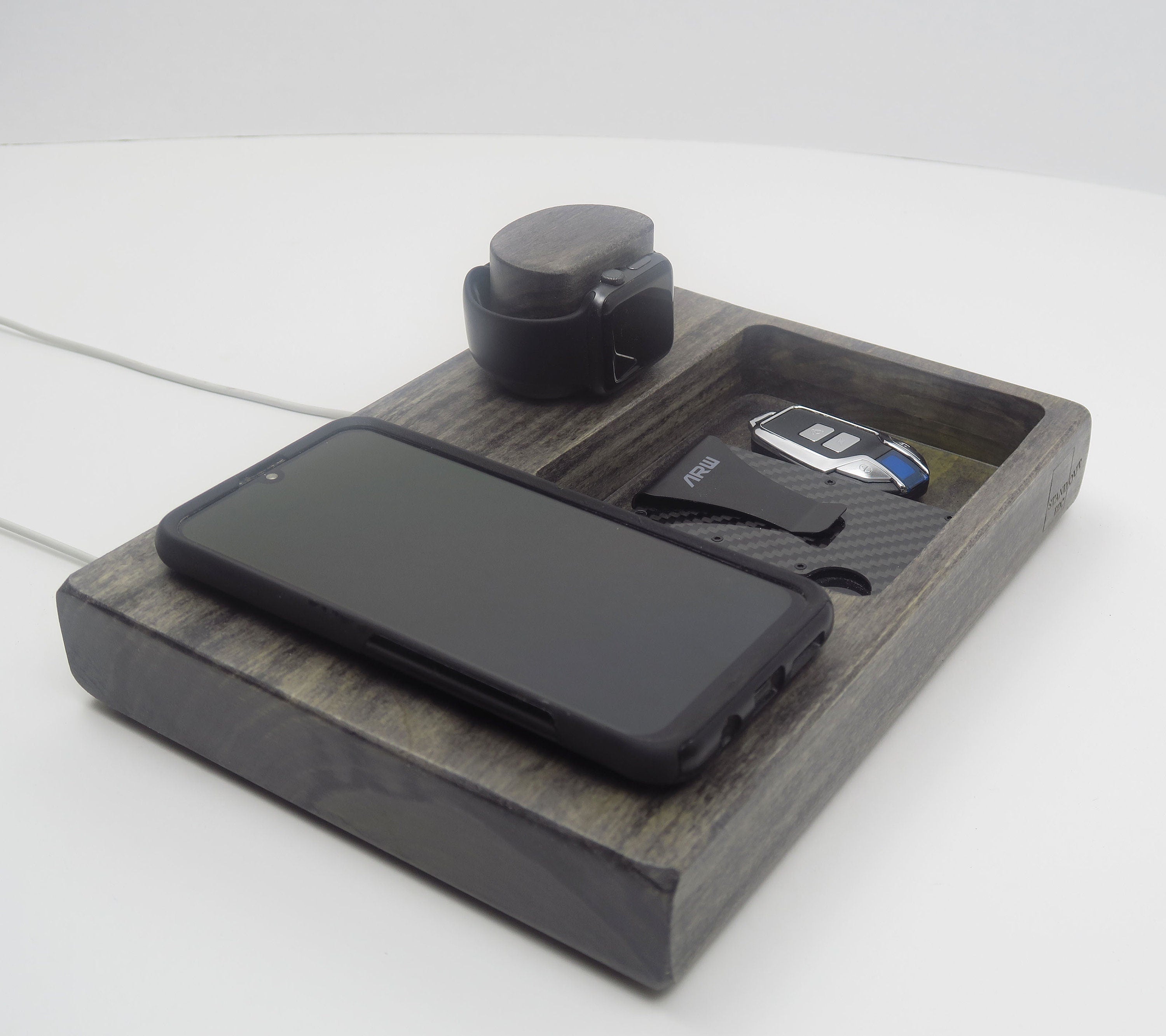 Handmade Wood Magsafe Smartphone Charging Station Features a Charming Wood Base, Tablet Organizer Docking Station, Wood Charging Station  Standout EDC