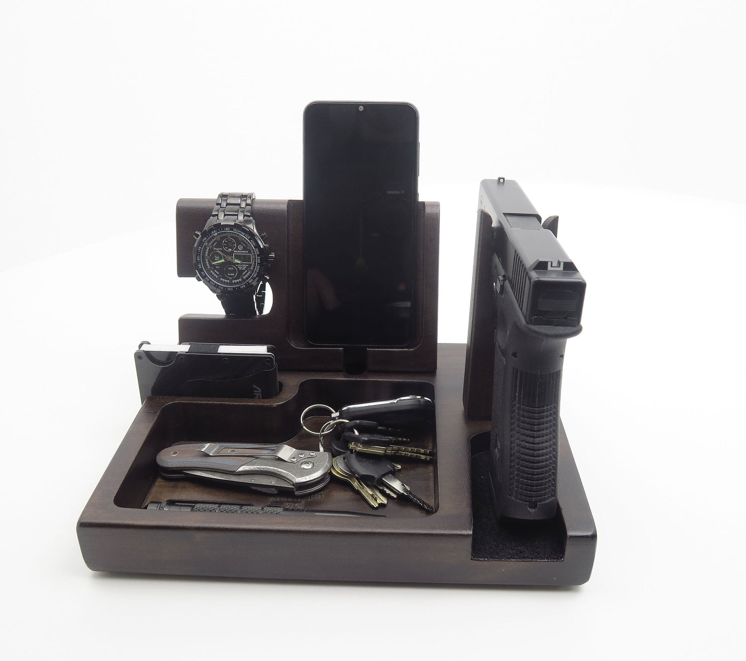 EDC organizer Docking Station for gun, Personalized gift for men, Wood Multi Charging Station Organizer, pistol, gift for men  Standout EDC