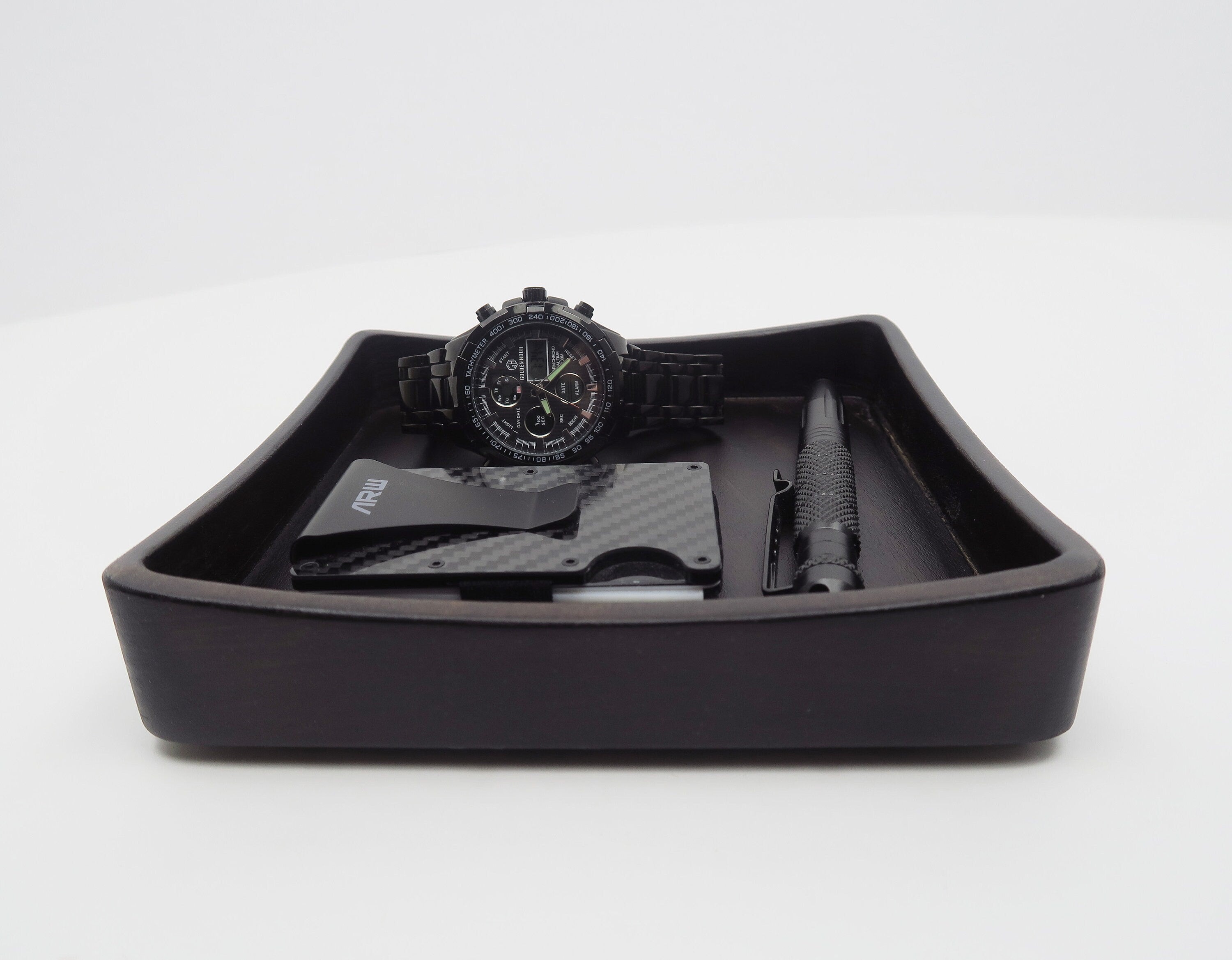 Personal Valet tray,   Square Wood tray , Charging Station Men, iPhone  Standout EDC