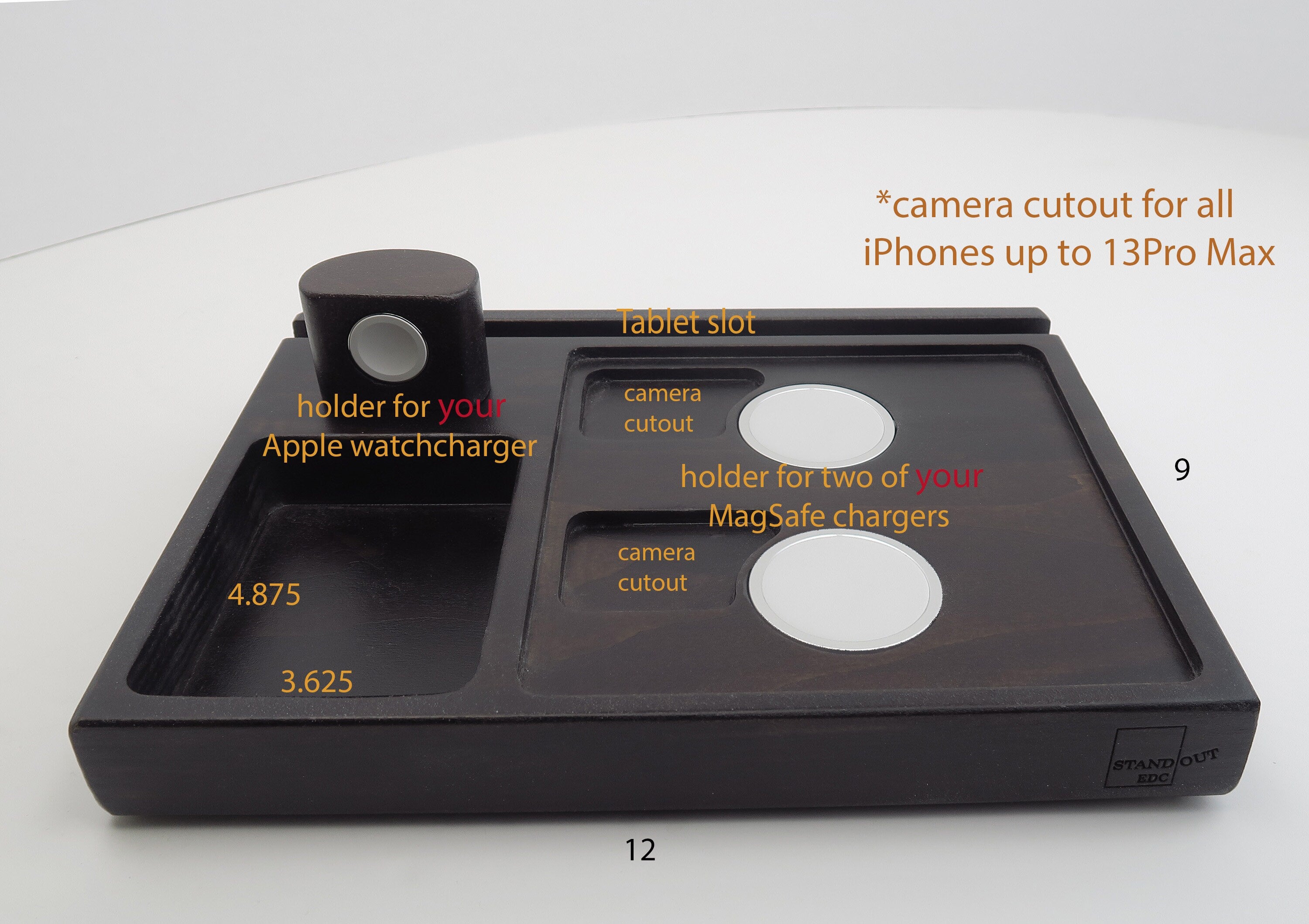 Wireless Charging Station for 2 MagSafe chargers - Tablet Holder And Dual Charging Station - Solid Wood Organizer -Tech Gift iPhone 12-13-14