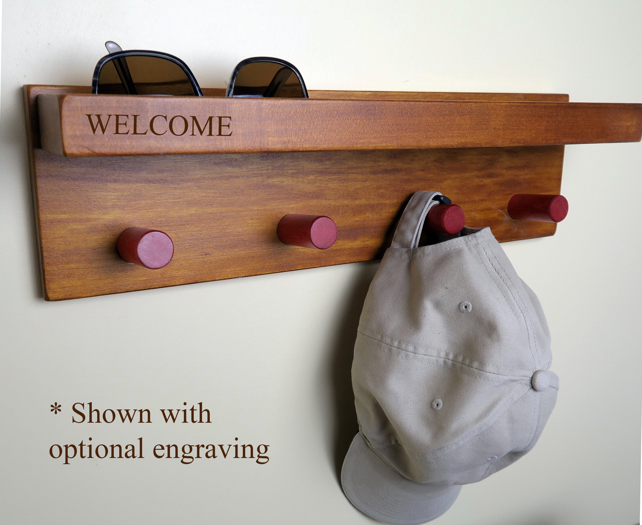 Gift for Valentine Day, Shelf with colored Hooks, Wall Organizer with Hooks /Mail, Wood Wall Charging Station Organizer, key magnet Standout EDC