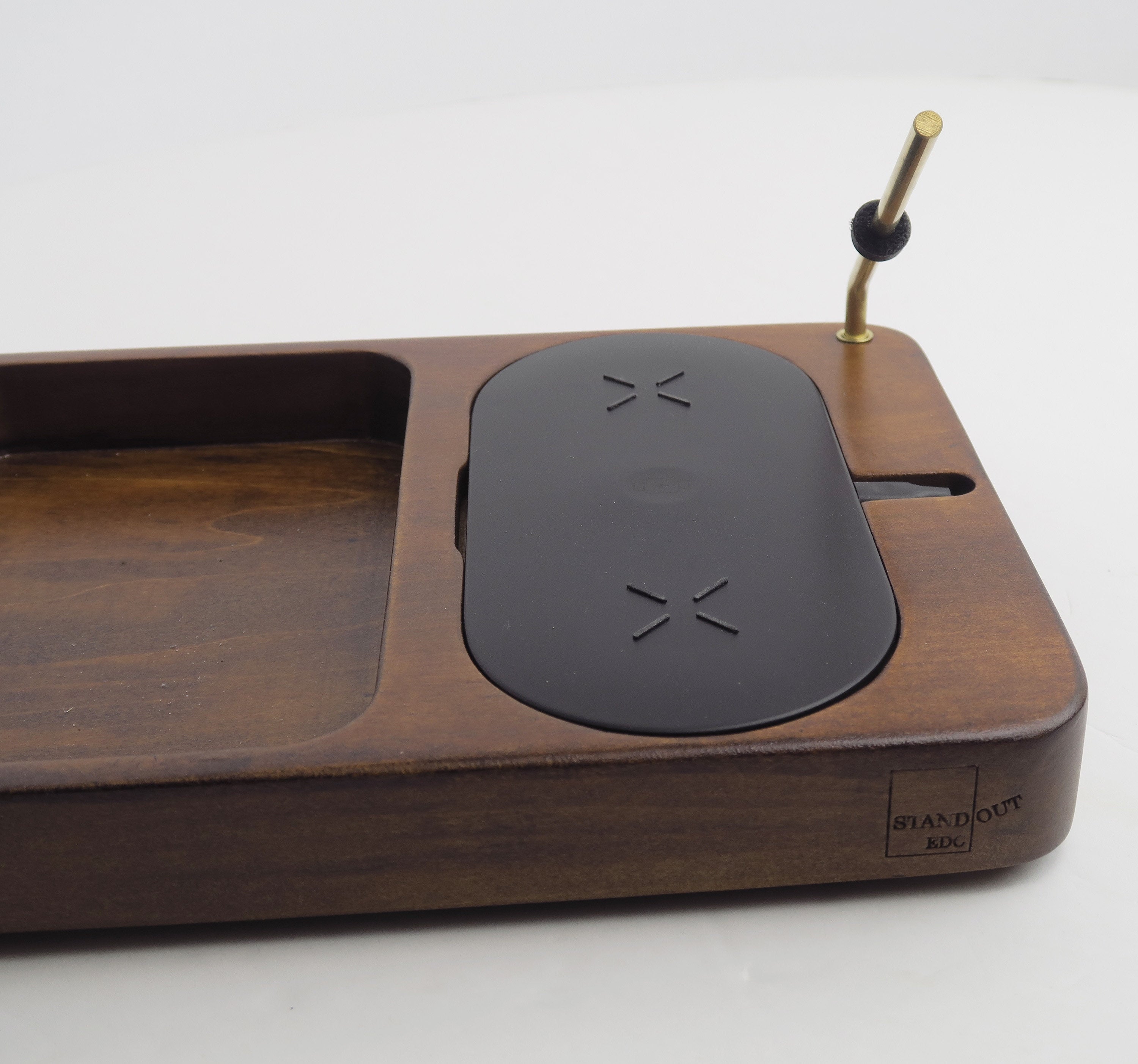 Personalized, Triple Wireless Charger with bras EDC holder, Wood Charging Station for Phones-Earbuds-Apple Watch, iPhone and iPad Dock, Gift