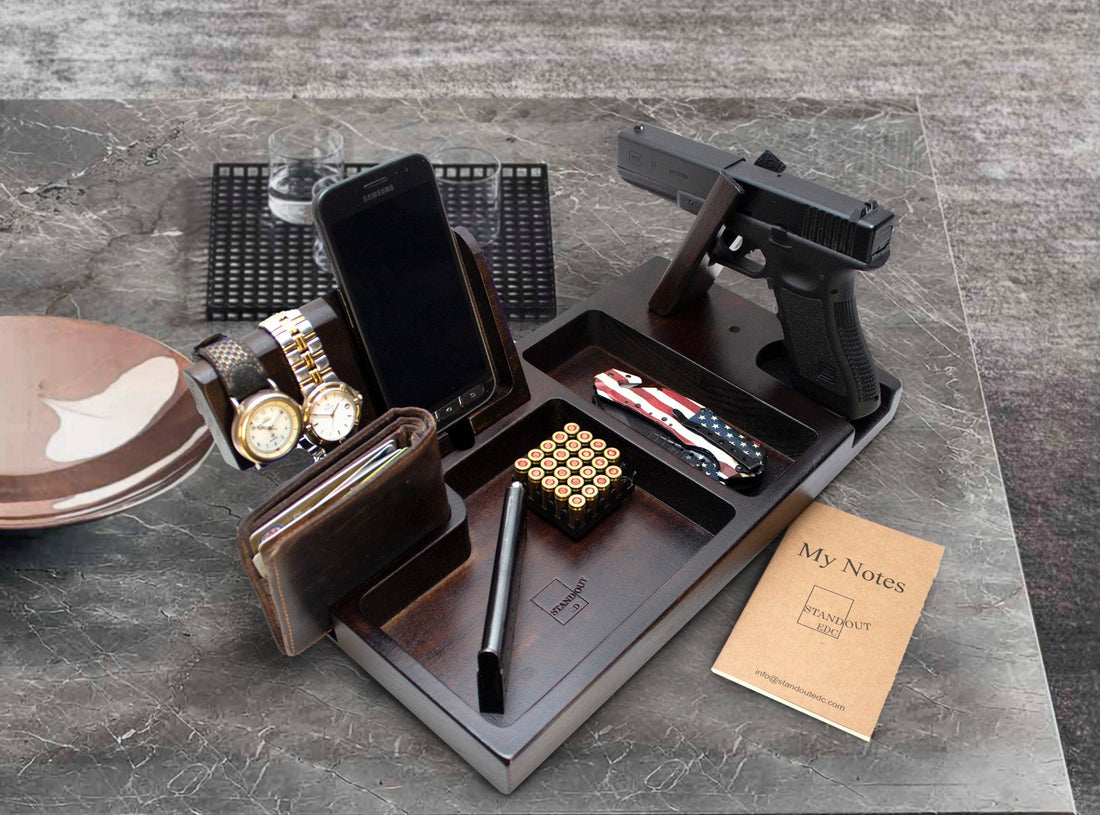 Gift for special occasion,	DOCKING STATION - WOODEN Dock Station - Watch Organizer And Charging Station - Tech Gifts For Men - Wooden Gun Stand