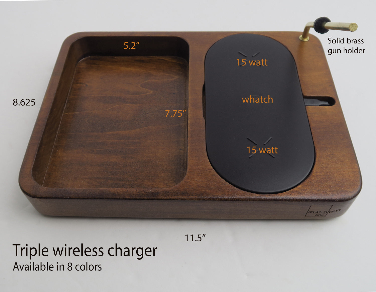 Personalized Gift, Triple Wireless Charger with bras EDC holder, Wood Charging Station for Phones-Earbuds-Apple Watch, iPhone and iPad Dock, Gift