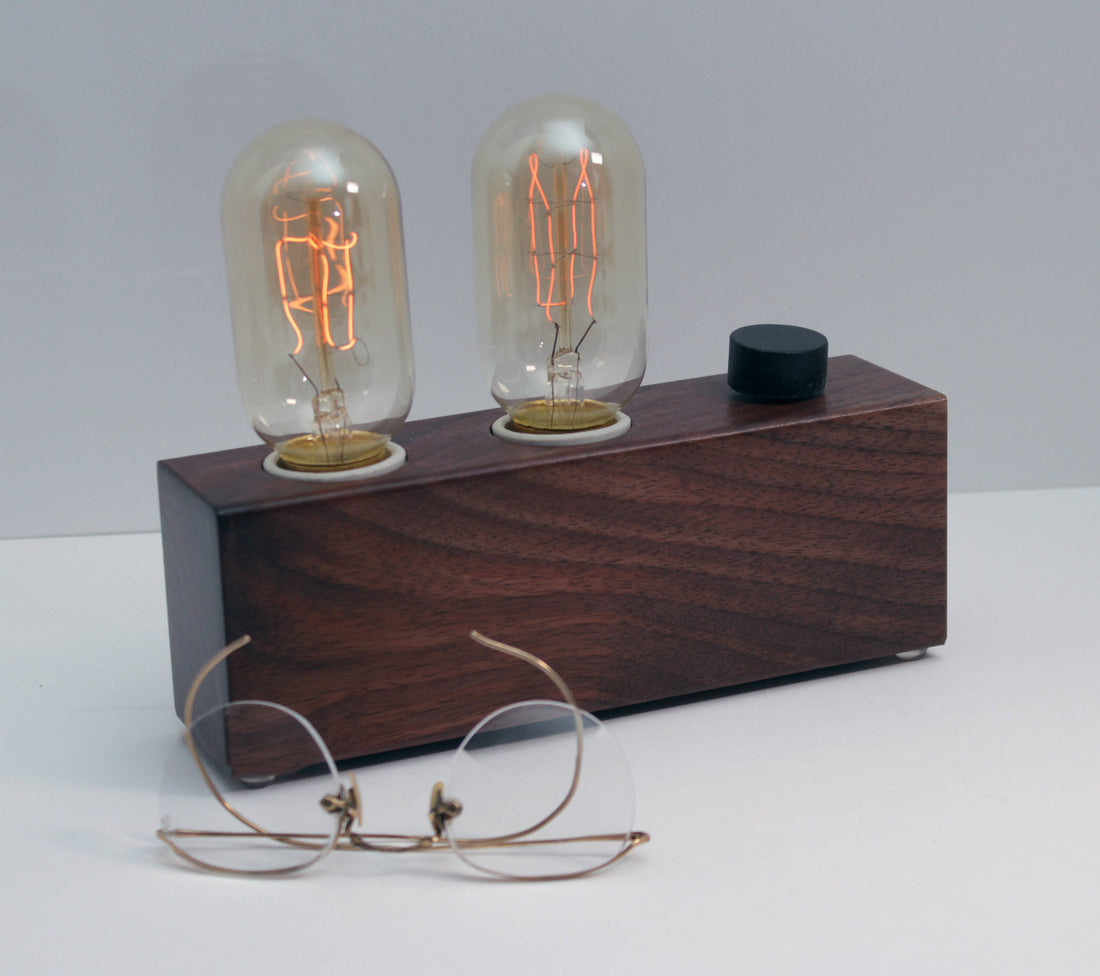 Edison Lamp Table, Modern Vintage Lamp, Edison Wood Lamp, unique lighting, Edison Bulb Lighting, Industrial Lamp Table, Walnut Wood Lamp.