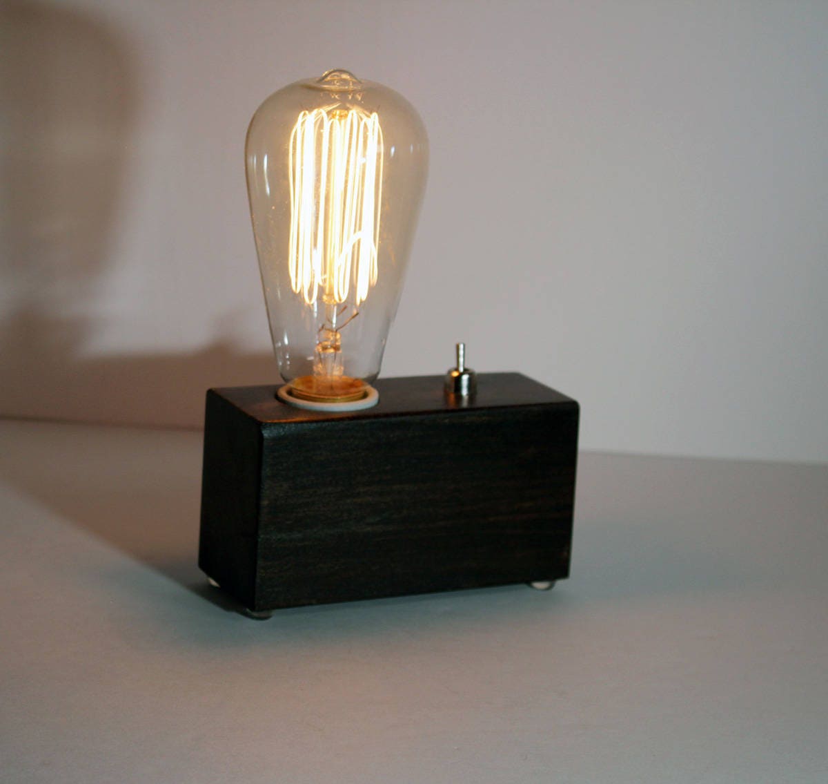 Personalized gift, Wood block lamp with Edison bulbs, Edison wood desk lamp, unique lighting