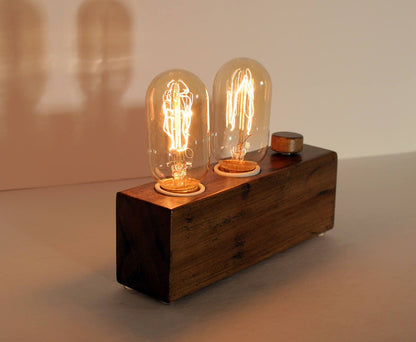 Personalized gift, Wood block lamp with Edison bulbs, Edison wood desk lamp, unique lighting