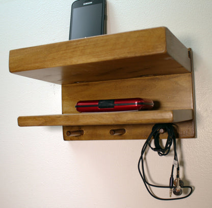 Floating Shelf – Wall Mounted Organizer – Wood Wall Nightstand with Lamp – Floating Wall Lamp – Vintage Organizer – Wall Storage