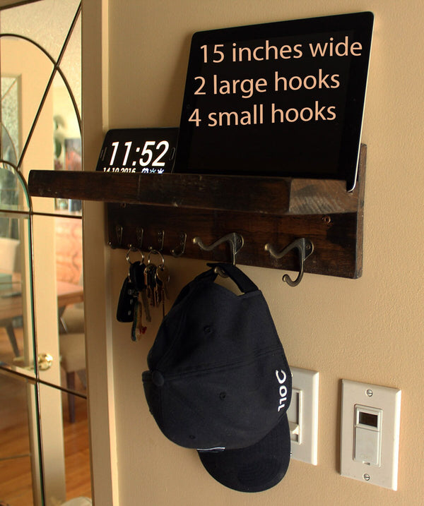 Personalized gift for anniversary, birthday - Wall Organizer with Hooks and Mail - Charging Station Organizer - Wood Wall Docking Station  Standout EDC   