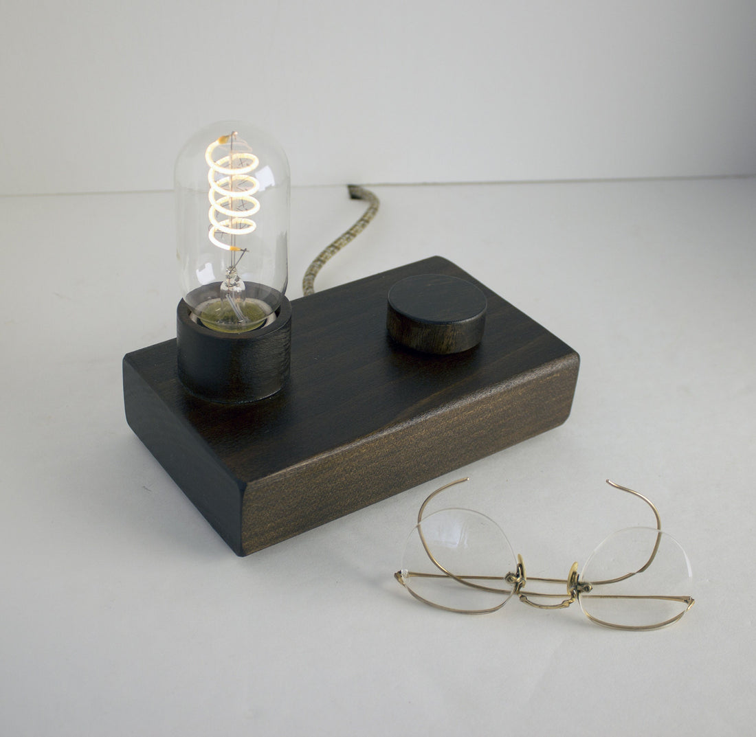 Edison block Lamp, Edison Wood lamp with dimmer, Table Lamp, Desk  Standout EDC