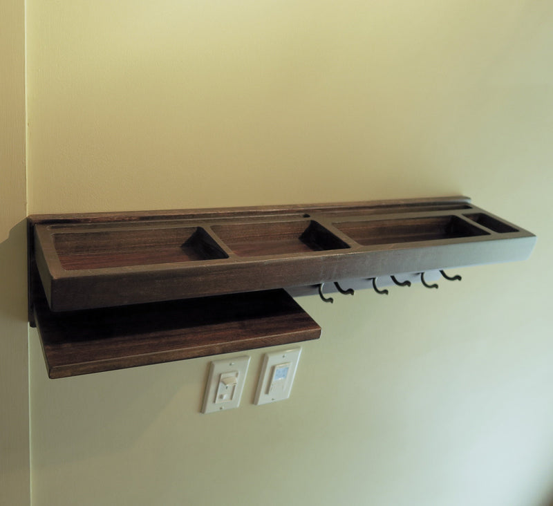 Personalized Entryway Organizer Shelf with Hooks, Wall Organizer with Hooks and Mail, Wall Charging Station Organizer, Wall Docking Station  Standout EDC   
