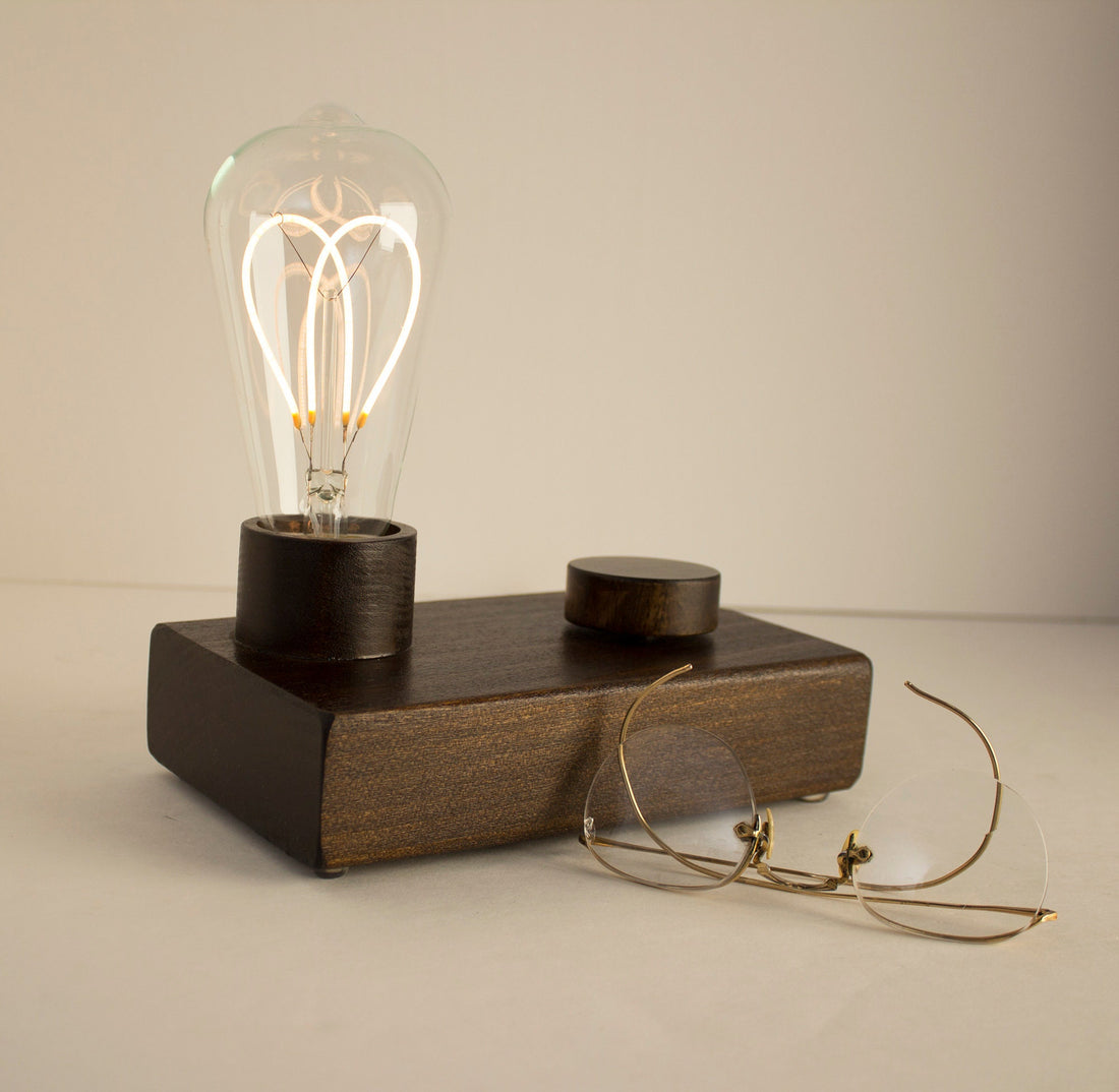 Edison block Lamp, Edison Wood lamp with dimmer, Table Lamp, Desk  Standout EDC