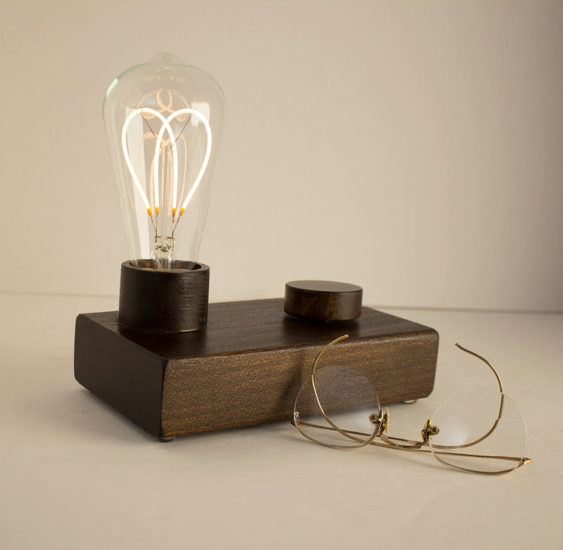 Edison block Lamp, Edison Wood lamp with dimmer, Table Lamp, Desk  Standout EDC   
